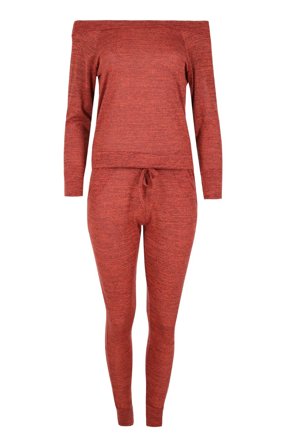 Womens Off the Shoulder Tracksuit Ladies Bardot Marl Knitted Loungewear