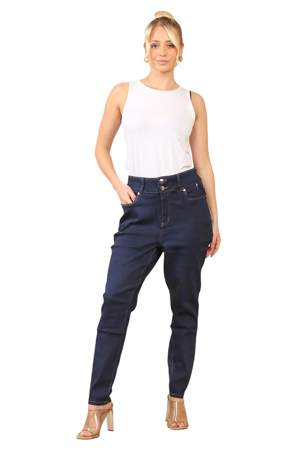 Ladies Women Cotton Plain Regular Fit Denim Full Ankle Length Jeans Pants 14-24 - Picture 3 of 6