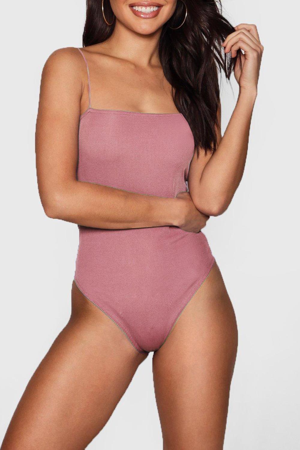Ladies Womens Plain Sleeveless Thin Strappy Camisole Ribbed Bodysuit Leotard Top - Picture 4 of 6