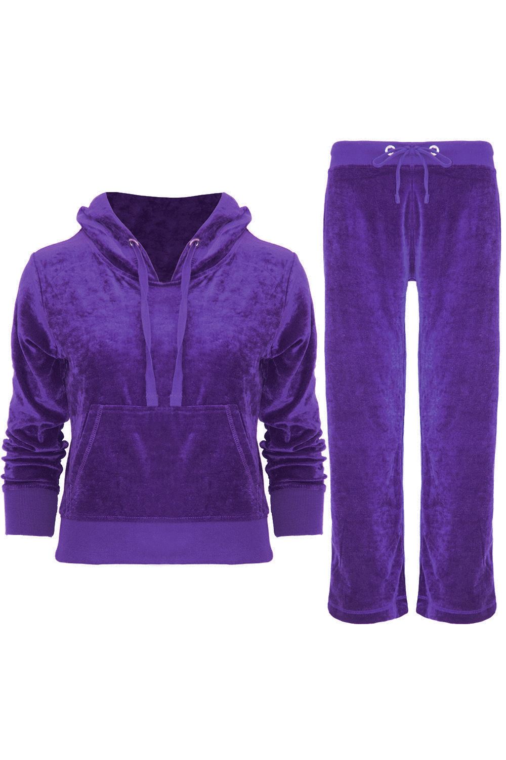 Womens Ladies Jogging Bottom Velvet Velour Hoodies Hooded Lounge Wear Tracksuit - Picture 18 of 23
