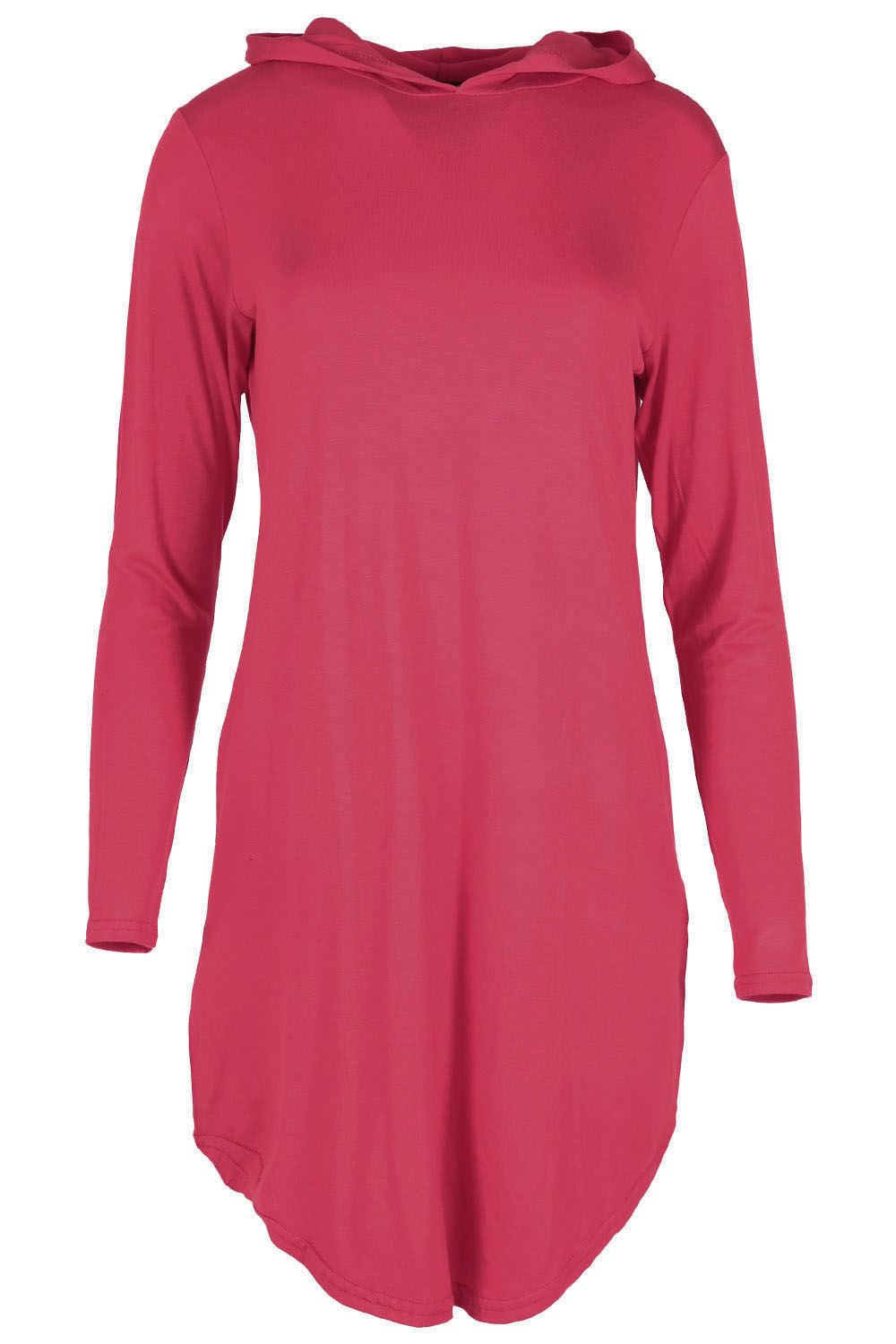 Ladies 3/4 Sleeve Cold Cut Shoulder Womens Hooded Hoody Mini Curved Hem Dress - Picture 8 of 28