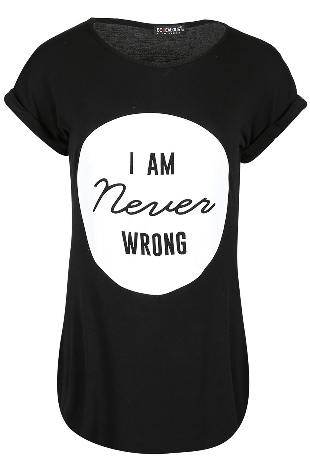 Womens Ladies Turn Up Sleeve Round Neck Curved Hem Bonjour Jersey T-Shirt Top - Picture 25 of 49