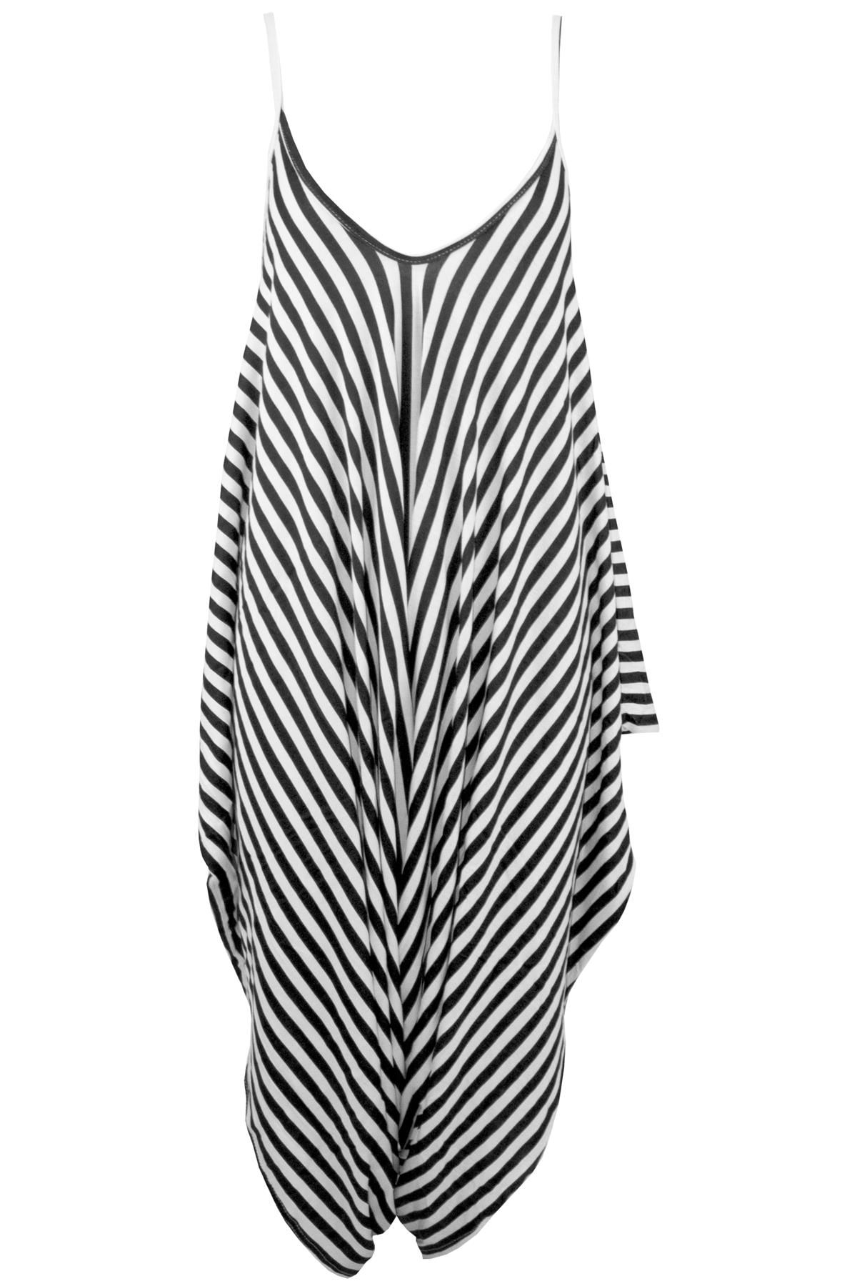 Women Ladies Stripes Lagenlook Italian Drape Baggy Harem Dress Playsuit Jumpsuit - Picture 6 of 41