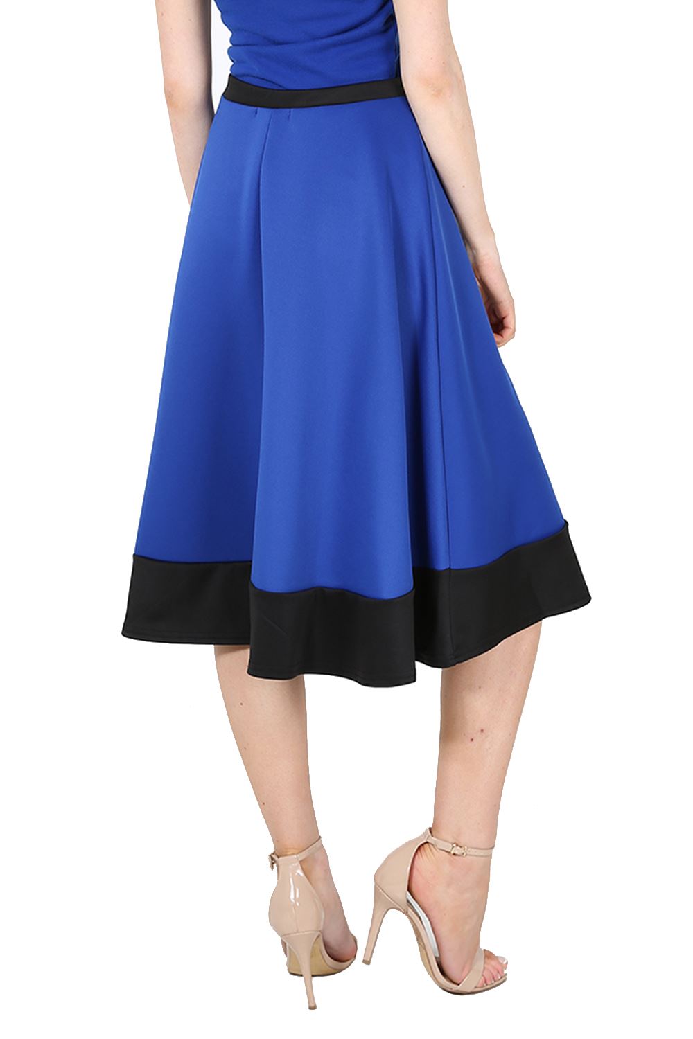 Womens Ladies Panel Stretchy Celeb Scuba Flared Swing Skater Midi Length Skirt - Picture 10 of 27
