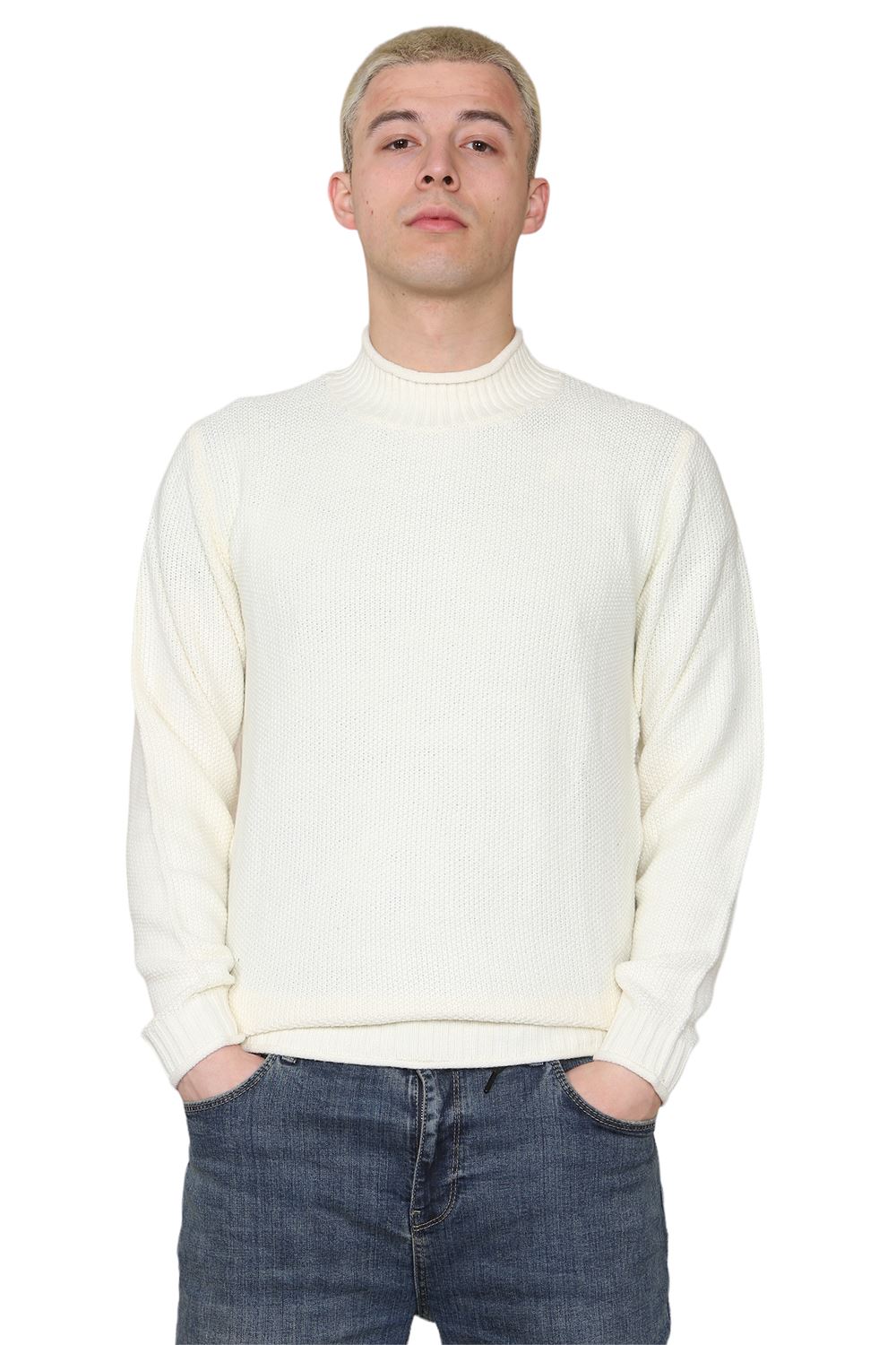 Mens Stretchy High Neck Long Sleeve Designer Casual Pullover Sweater Jumper Top - Picture 17 of 19