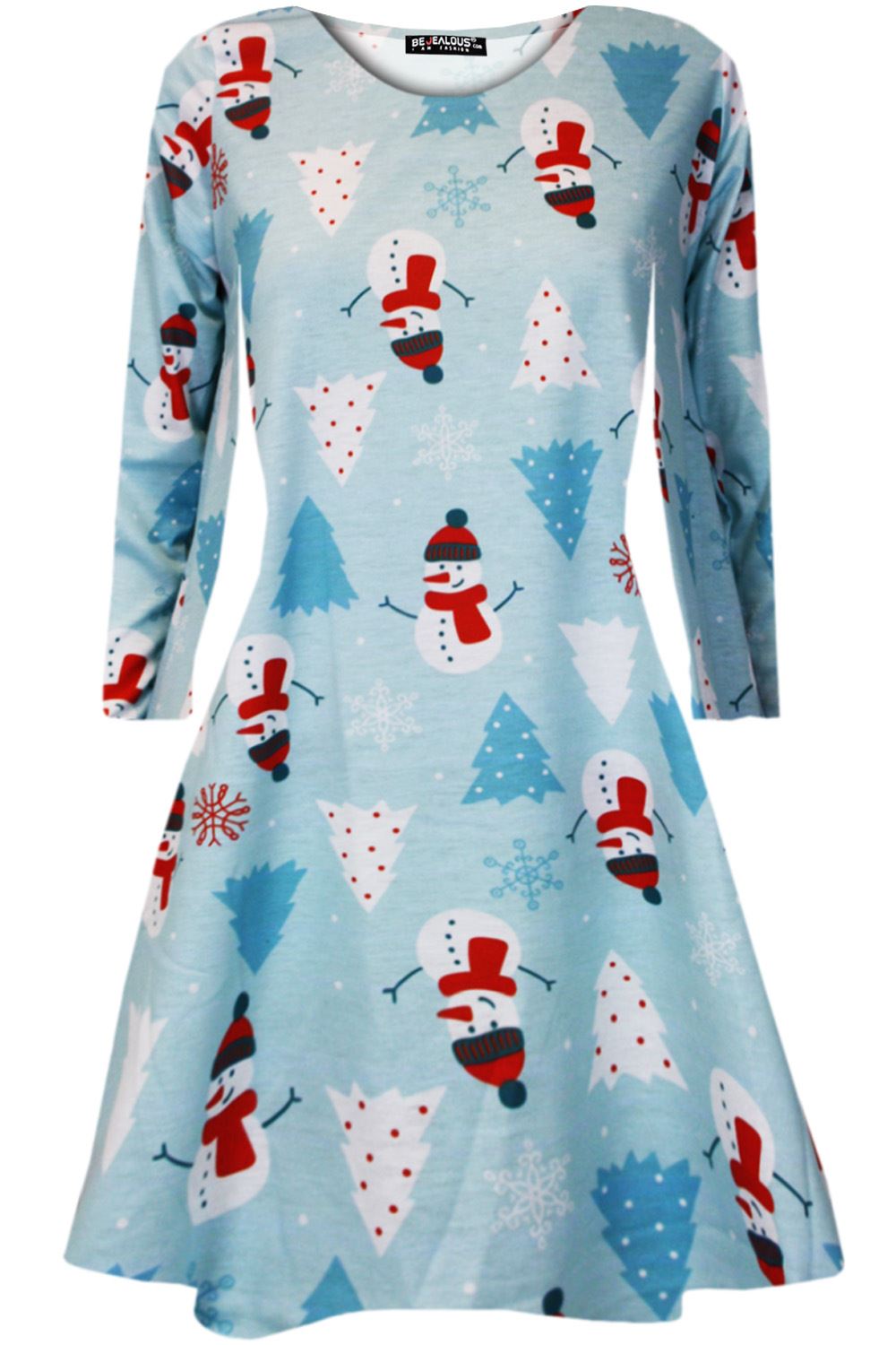 Kids Christmas Printed Casual Long Sleeve Girls Xmas Flared Mini Swing Dresses - Picture 6 of 30