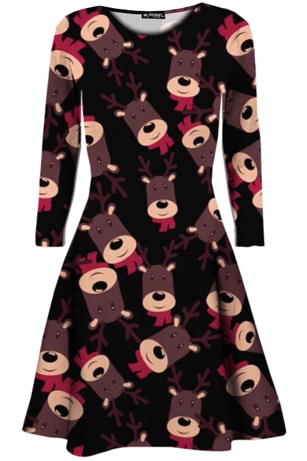 Kids Christmas Printed Casual Long Sleeve Girls Xmas Flared Mini Swing Dresses - Picture 21 of 30