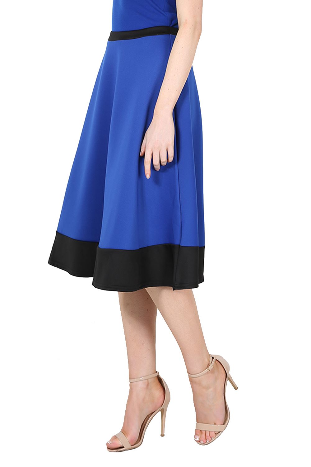 Womens Ladies Panel Stretchy Celeb Scuba Flared Swing Skater Midi Length Skirt - Picture 9 of 27