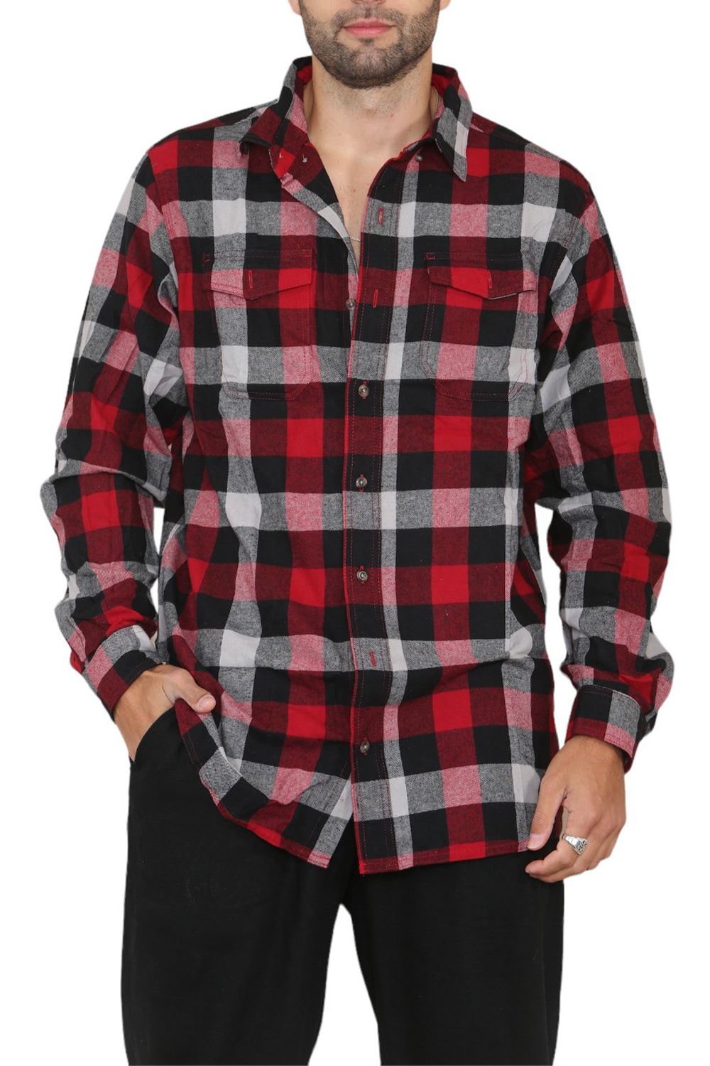 New Men Collared Causal Flannel Casual Long Sleeve Outdoor Shirt Plain Shirt UK - Picture 5 of 13