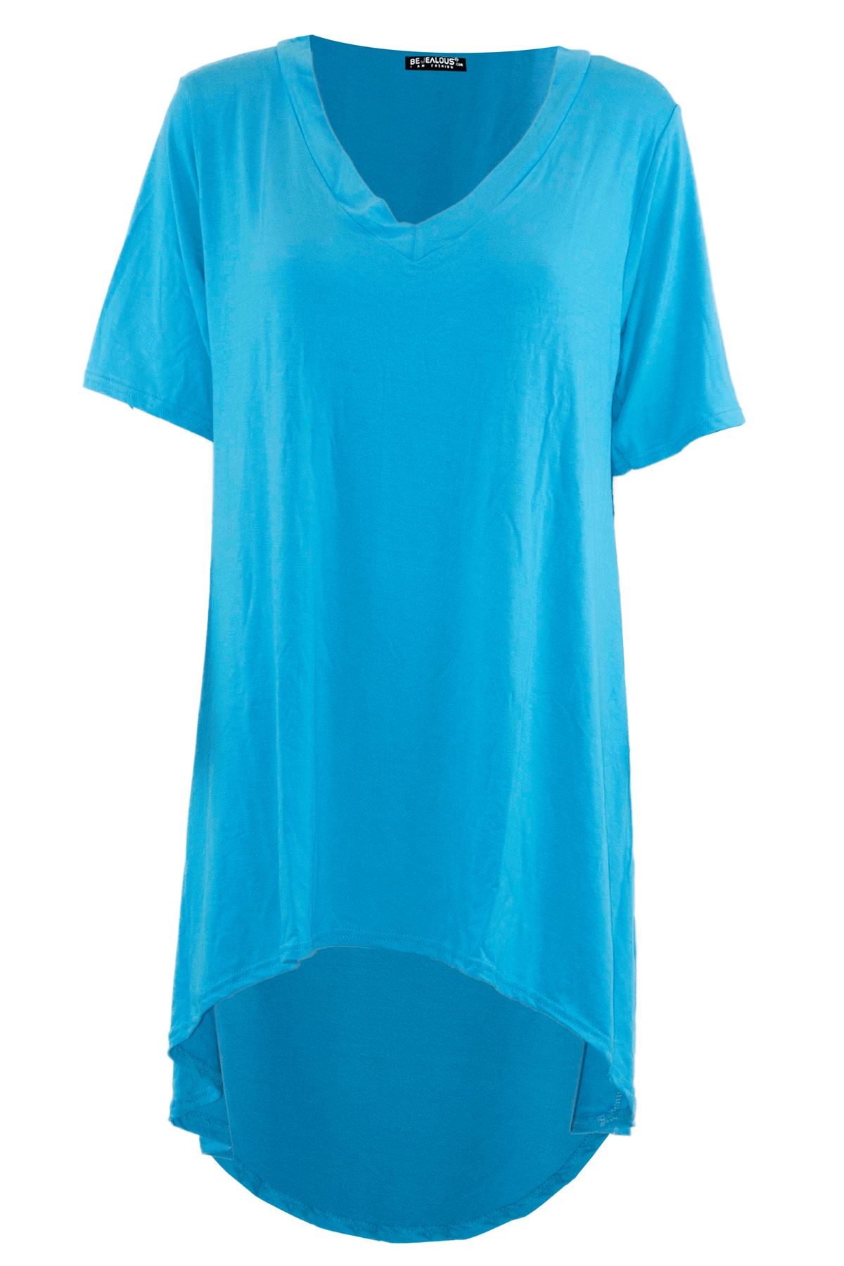 Camiseta Top Mujer FishTail Back Hi Lo Dobladillo Sumergido Cuello Redondo Manga Girada - Imagen 13 de 22