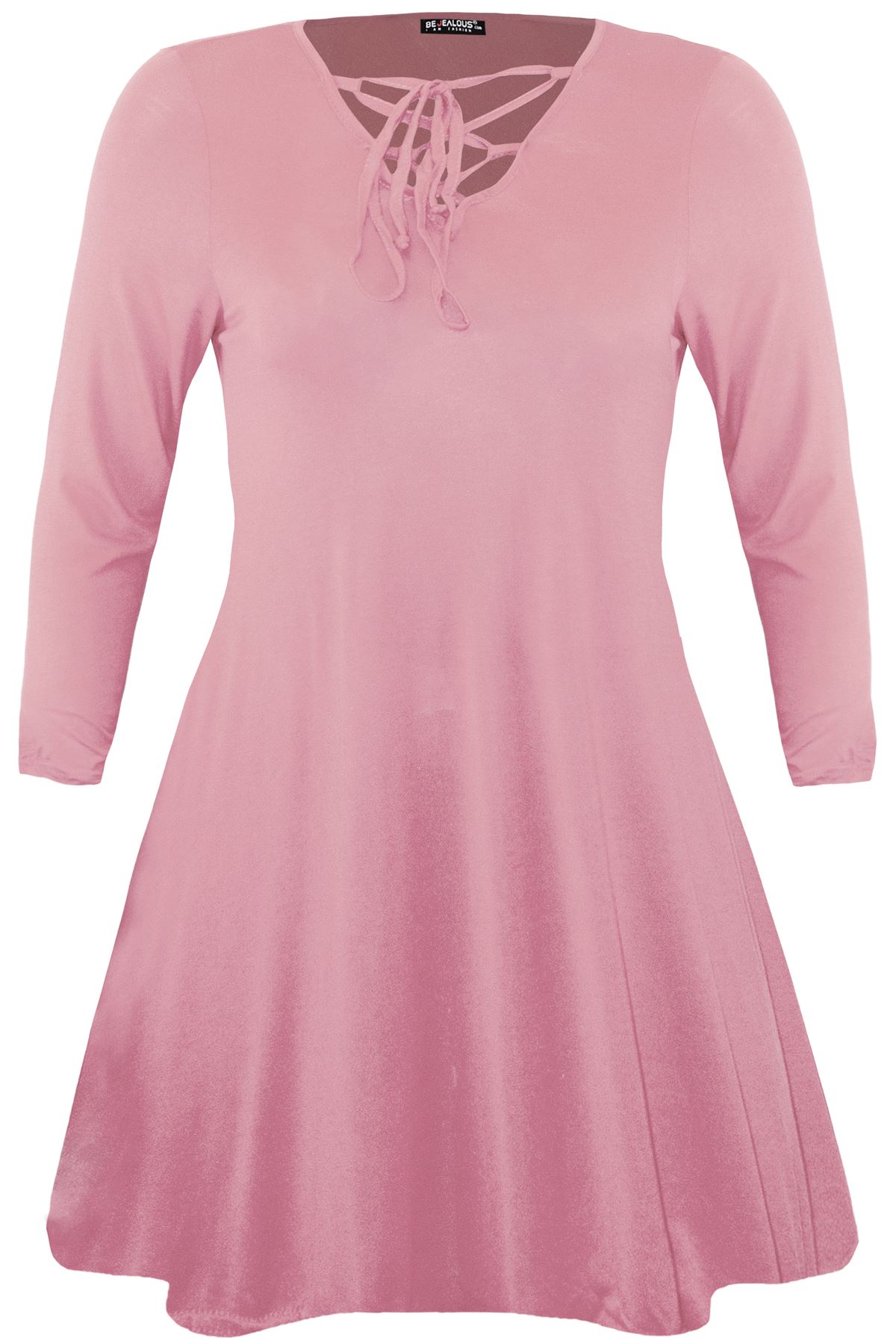 Mini Bodycon Ladies Lace Up Eyelet Flared Womens Plus Size V Neck Swing Dress - Picture 17 of 30