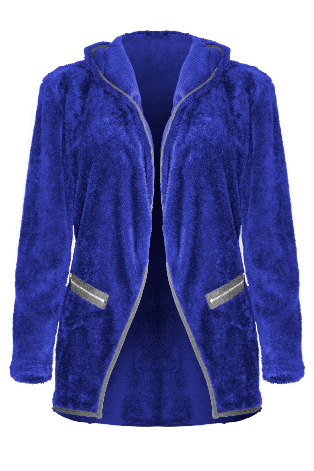 Womens Ladies Fleece Cardigan Zip Pocket Long Sleeve Fluffy Faux Fur Jacket Coat - Picture 14 of 22