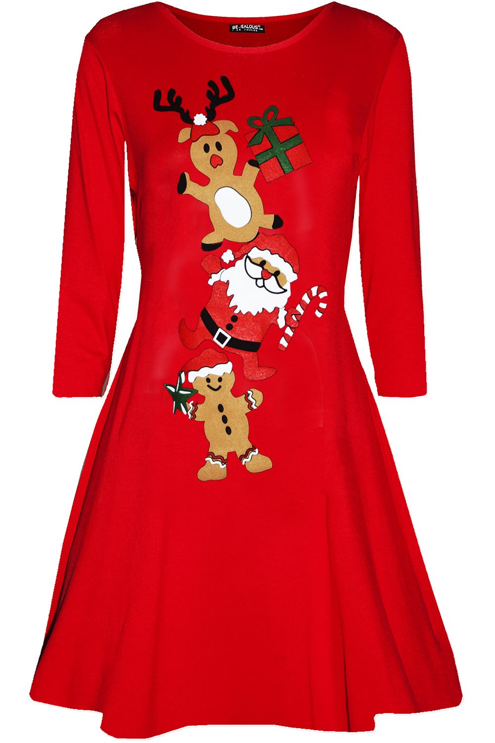 Womens Christmas Ladies Elf Santa's Little Helper Costume Round Neck Swing Dress - Picture 35 of 50