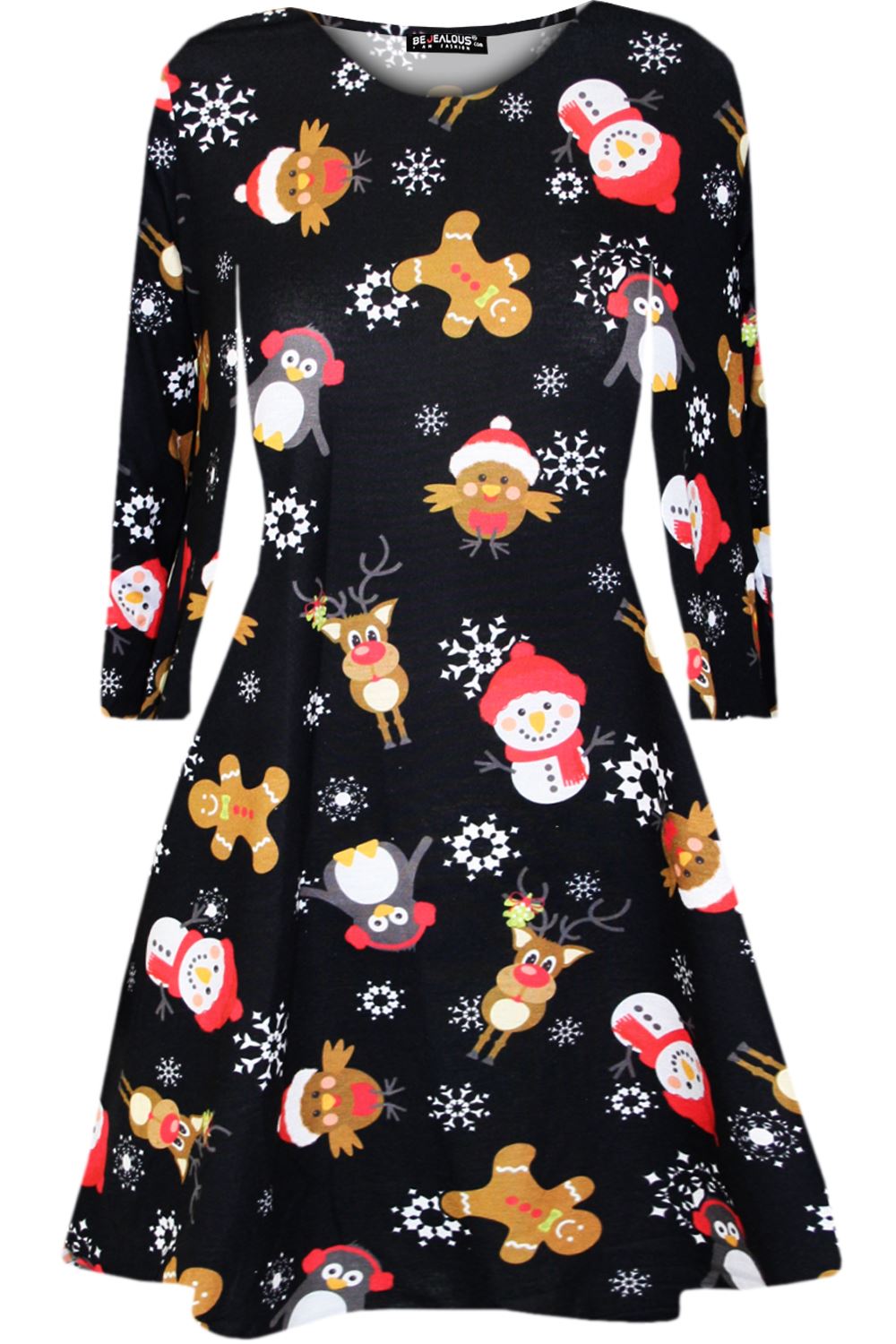 Kids Christmas Printed Casual Long Sleeve Girls Xmas Flared Mini Swing Dresses - Picture 11 of 30