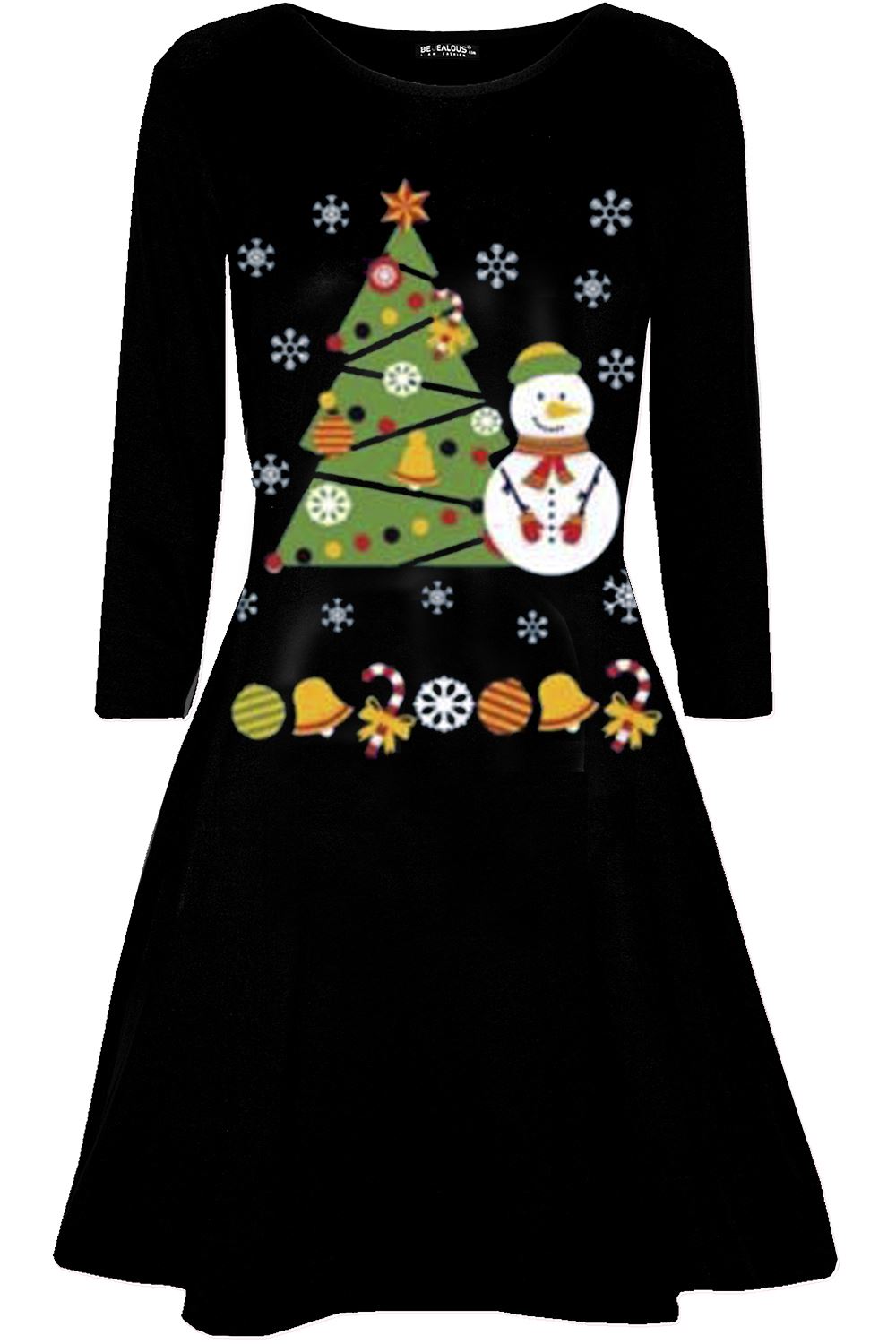 Womens Christmas Ladies Elf Santa's Little Helper Costume Round Neck Swing Dress - Picture 30 of 50