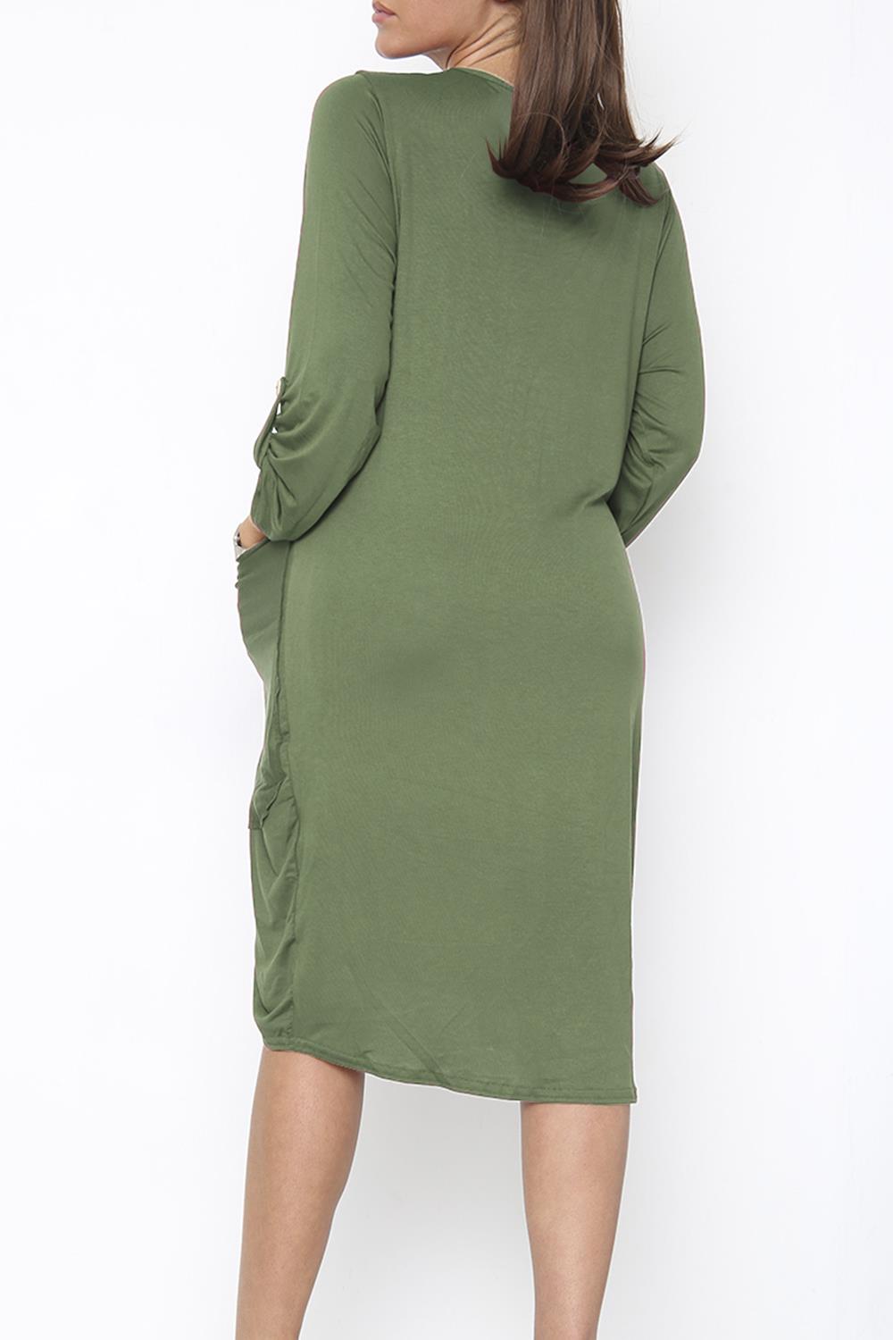 Women Side Pockets Fleece Baggy Ladies High Low Turn Up Sleeve Sweatshirt Dress - Picture 10 of 16