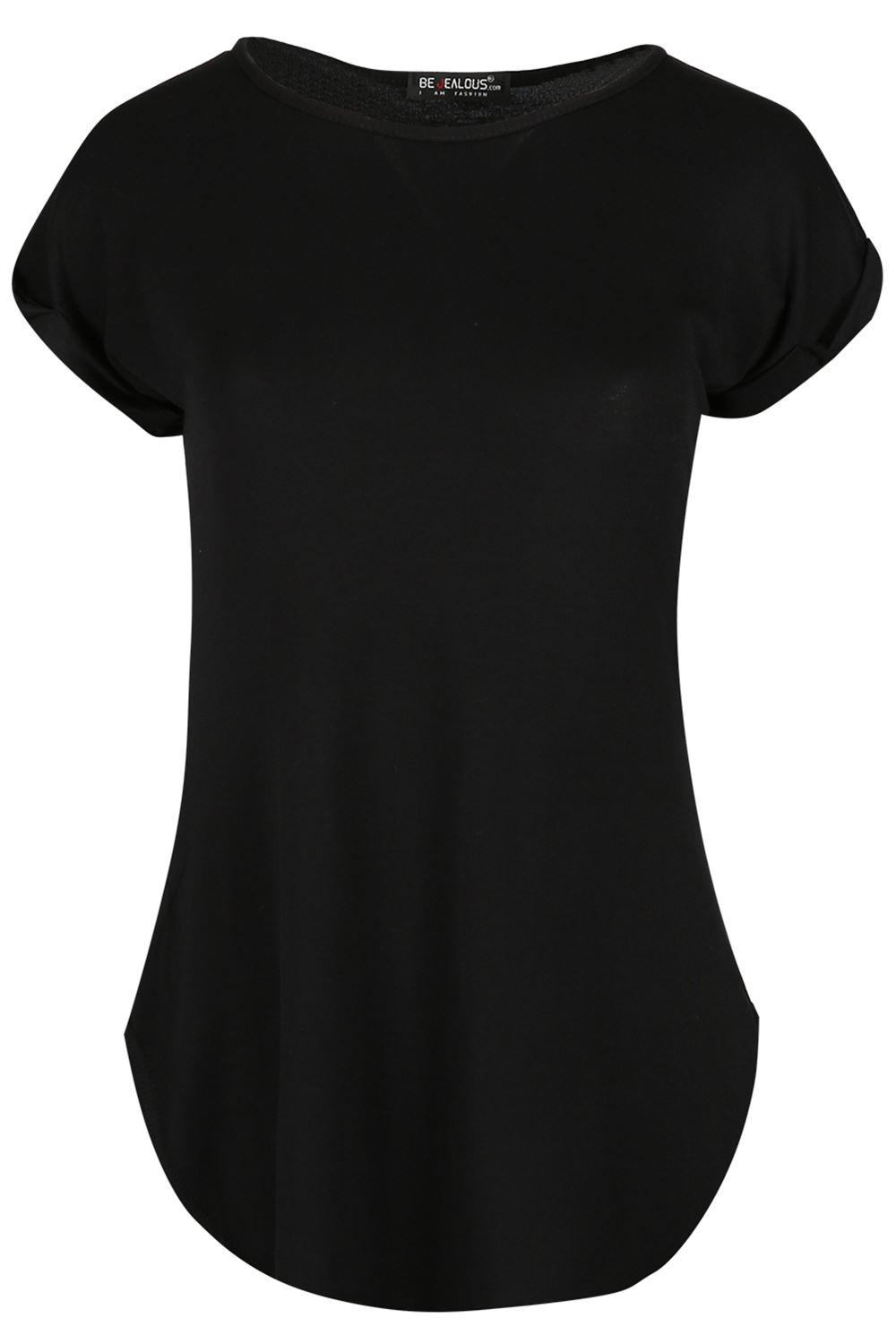 Womens Ladies Turn Up Sleeve Round Neck Curved Hem Bonjour Jersey T-Shirt Top - Picture 6 of 49