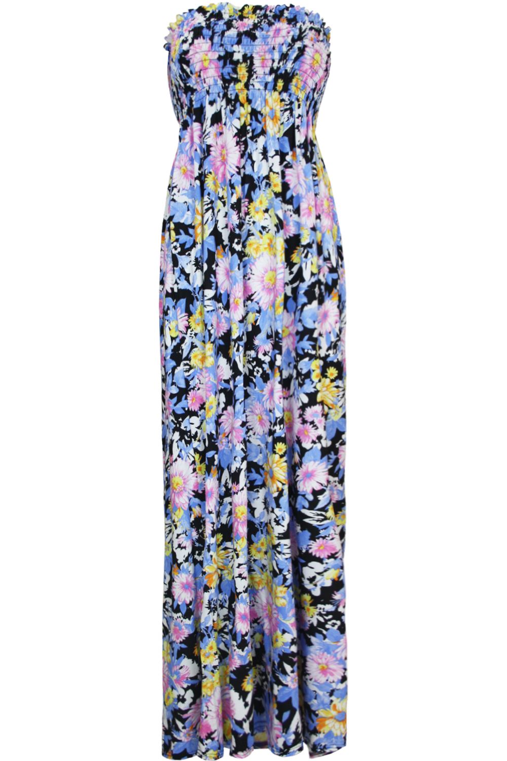 Ladies Leaf Printed Sheering Gather Boobtube Bandeau Womens Floral Maxi Dress