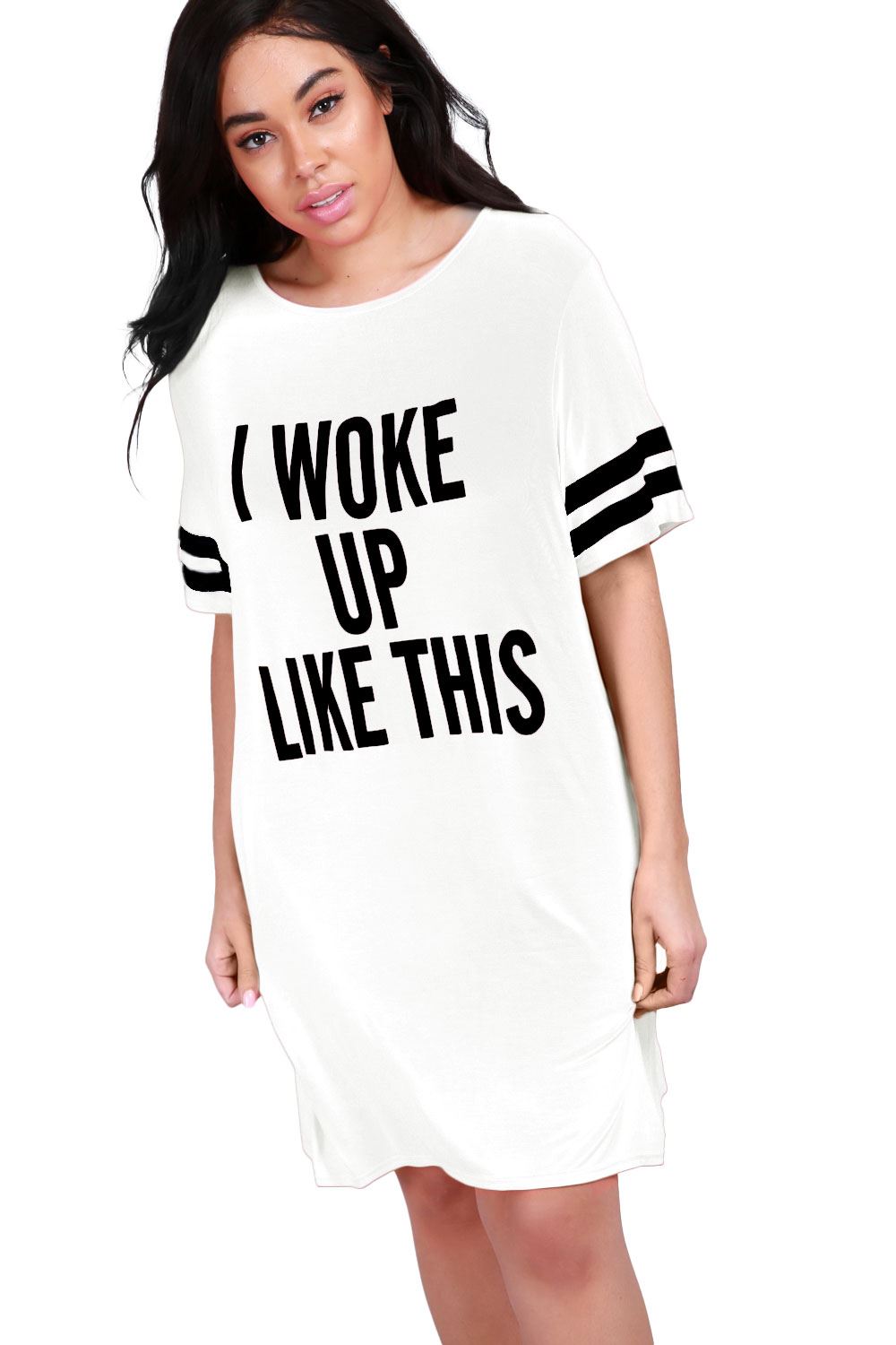 Womens Ladies Nothing to wear Baggy Oversize Round Neck Tunic T Shirt Mini Dress - Picture 9 of 42