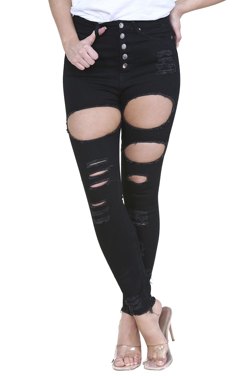 Knee Womens Dark Ripped Jeans Ladies Womens High Waist
