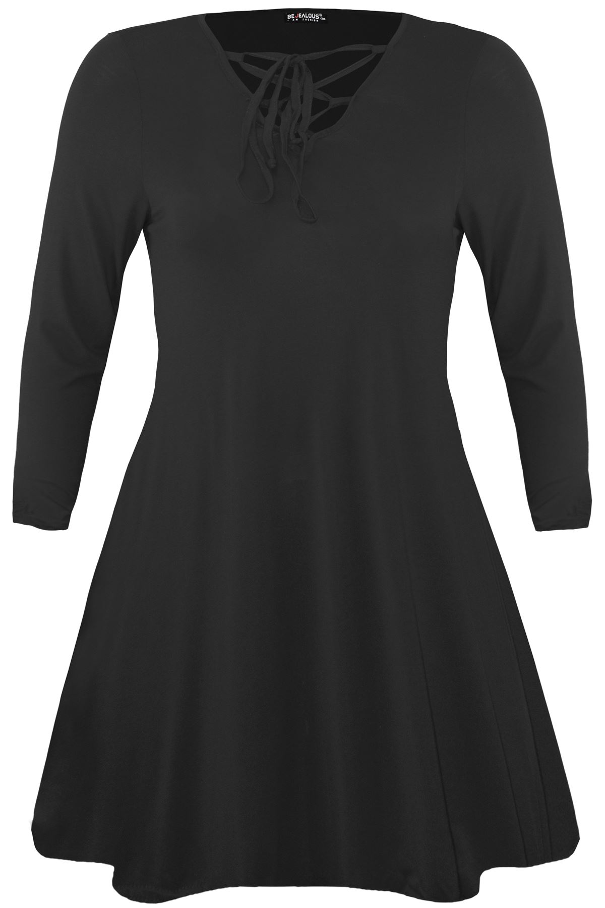 Mini Bodycon Ladies Lace Up Eyelet Flared Womens Plus Size V Neck Swing Dress - Picture 2 of 30