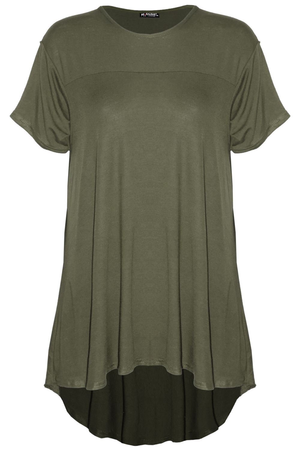 Camiseta Top Mujer FishTail Back Hi Lo Dobladillo Sumergido Cuello Redondo Manga Girada - Imagen 20 de 22