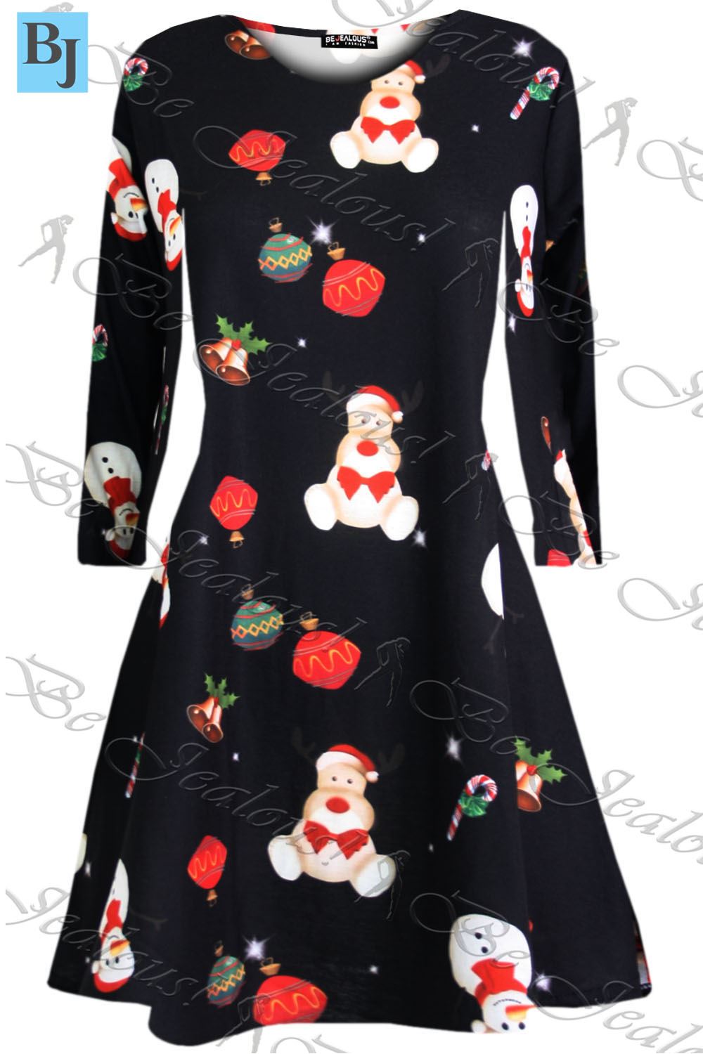 Kids Xmas Kissing Reindeer Snowflakes Aztec Print Christmas Girls Swing Dress - Picture 11 of 187