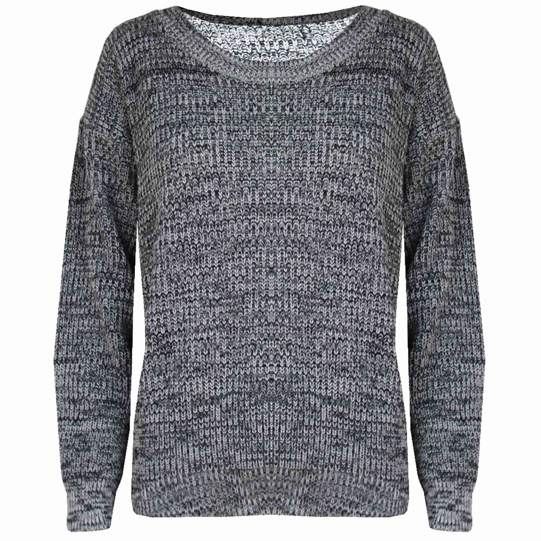 Womens Oversized Off the Shoulder Chunky Knit Jumper Ladies V Neck Bardot Top | eBay