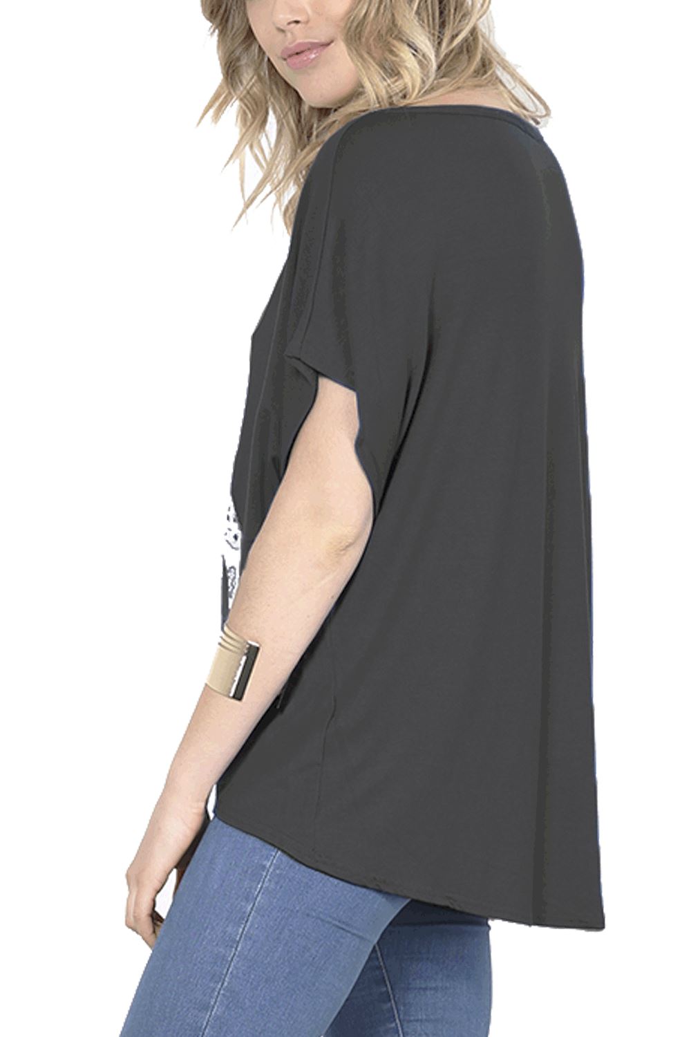 Ladies Los Angeles Off Shoulder Bardot Baggy T Shirt Women Batwing Lagenlook Top - Picture 12 of 65
