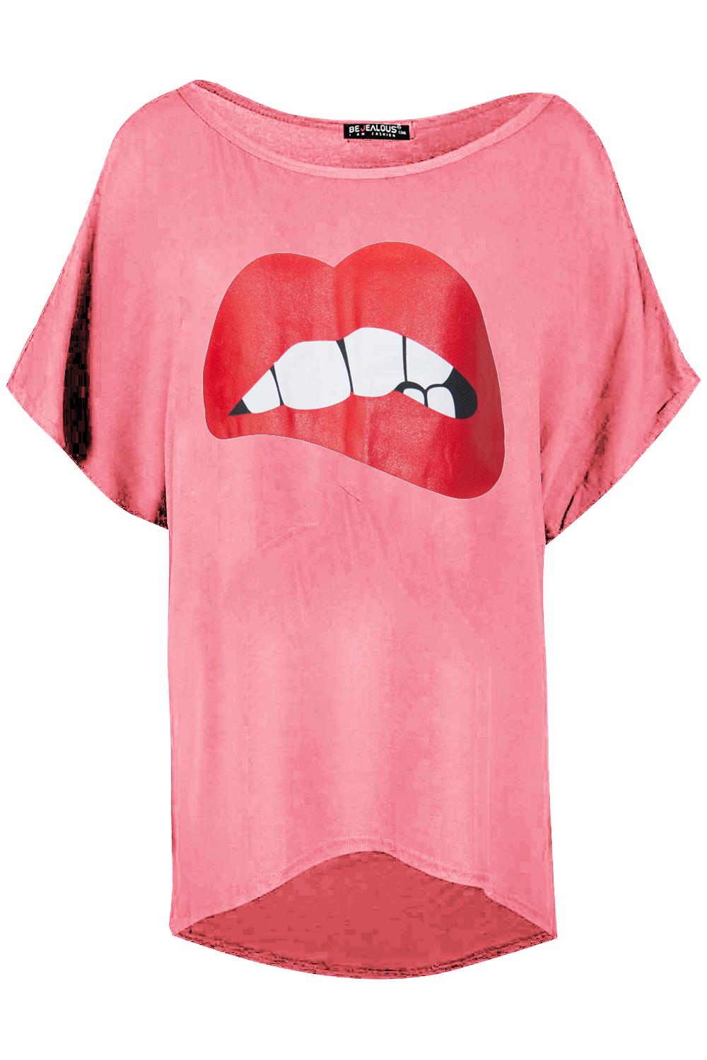 Womens Ladies Scoop Neck Batwing Short Sleeve LOVE High Low Baggy T Shirt Top - Picture 50 of 55