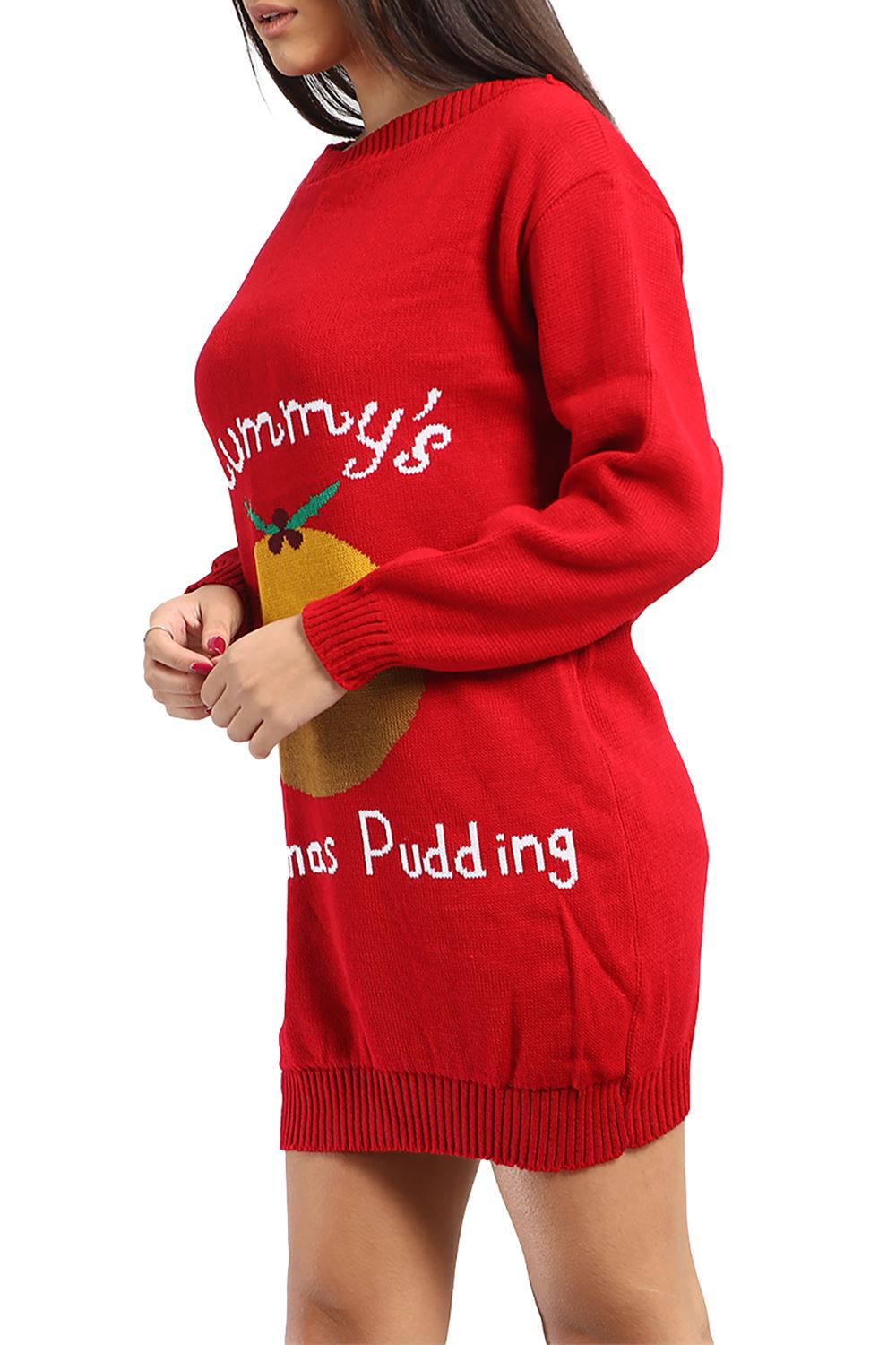 Womens Ladies Christmas Star Elf Costume Full Stripe Sleeve Xmas Knit Mini Dress - Picture 38 of 62
