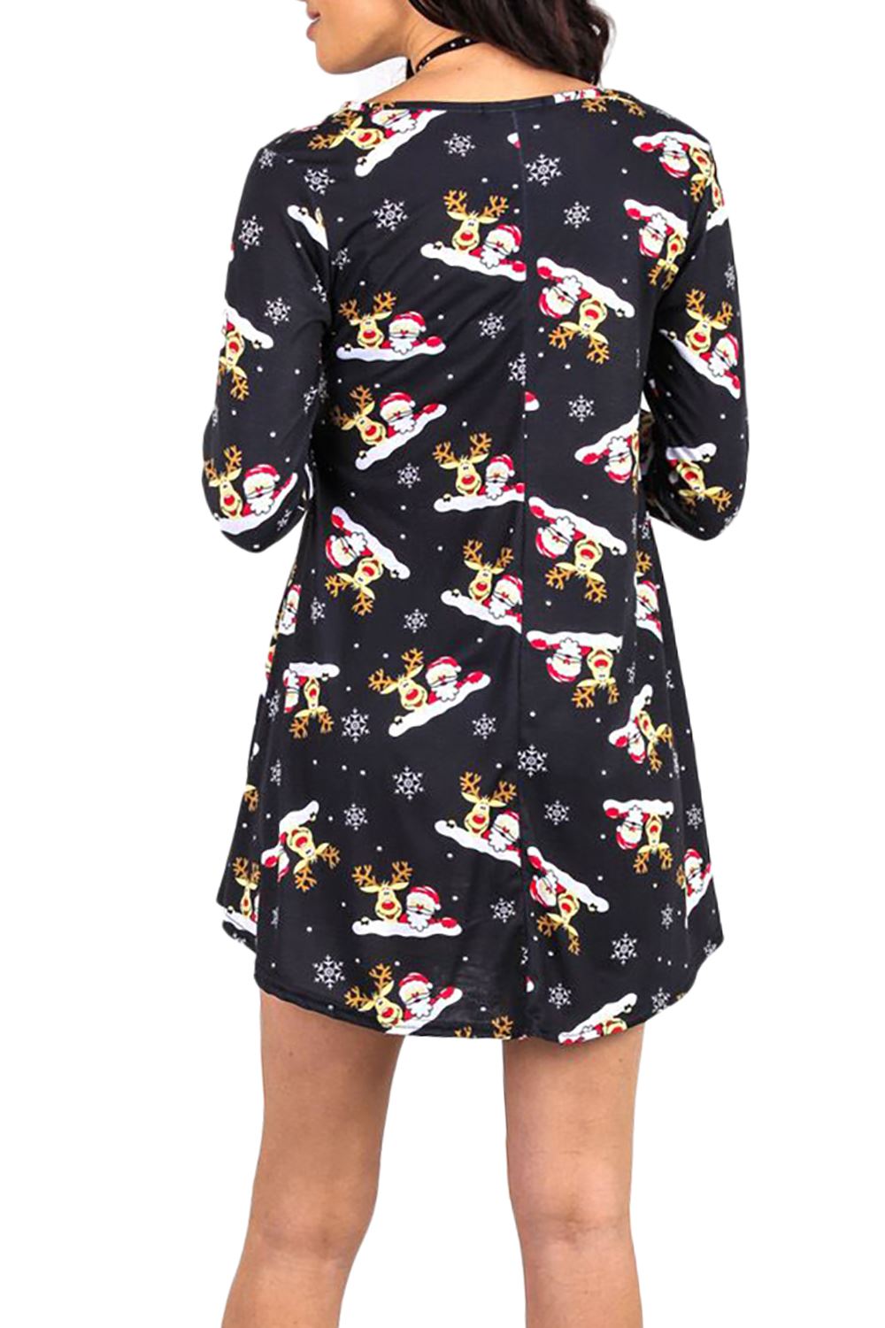 Womens Ladies Xmas Santa Gifts Snowman Christmas Printed Skater Mini Swing Dress - Picture 9 of 35