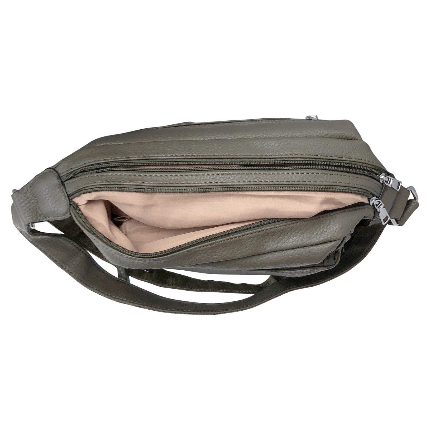 Ladies Tan Handbag Faux Leather Shoulder Bag with Multi Compartments & Strap - Picture 7 of 30