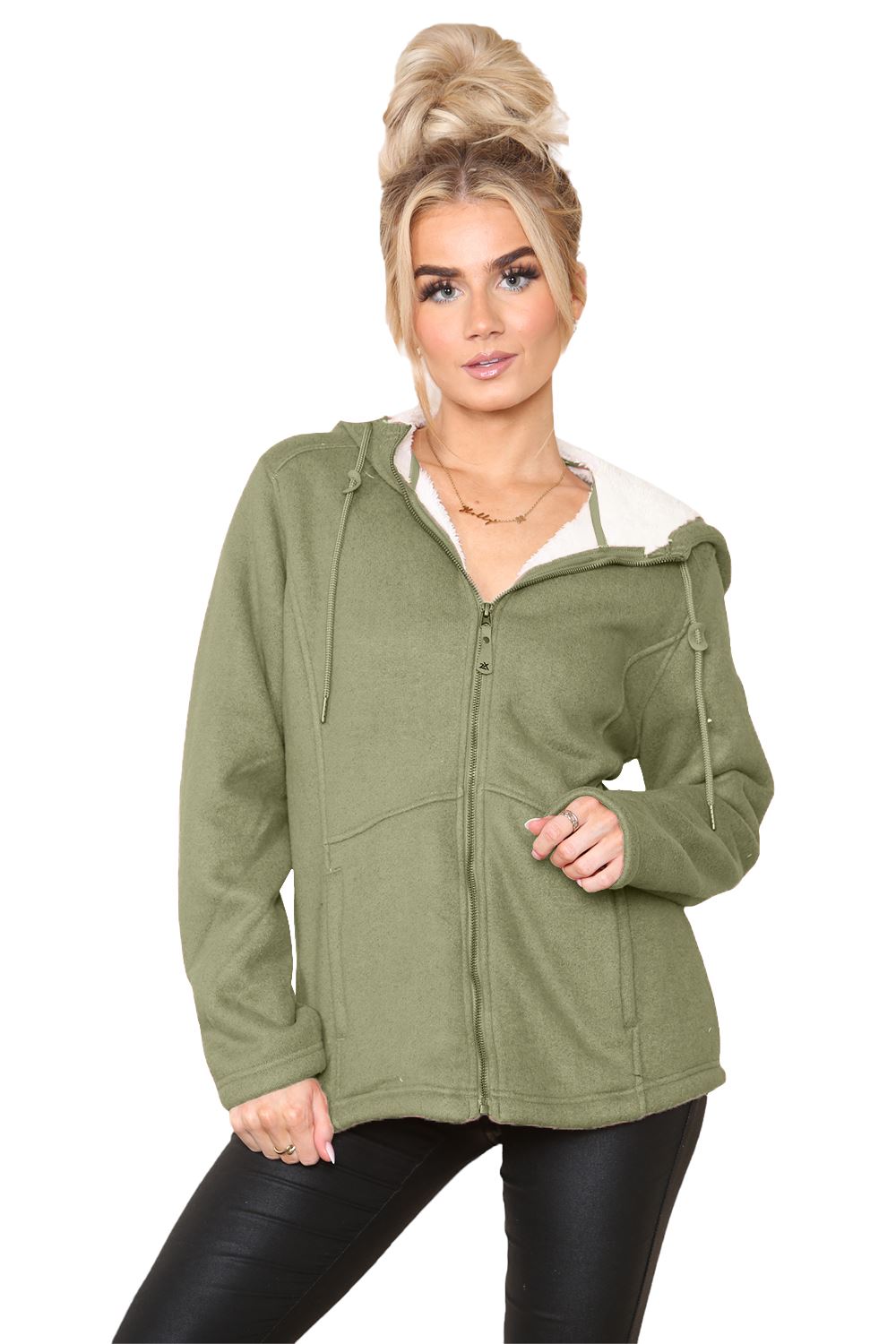 Womens Hooded Sweatshirt Plain Long Sleeve Oversize Ladies Zipper Fleece Jumper - Picture 8 of 11