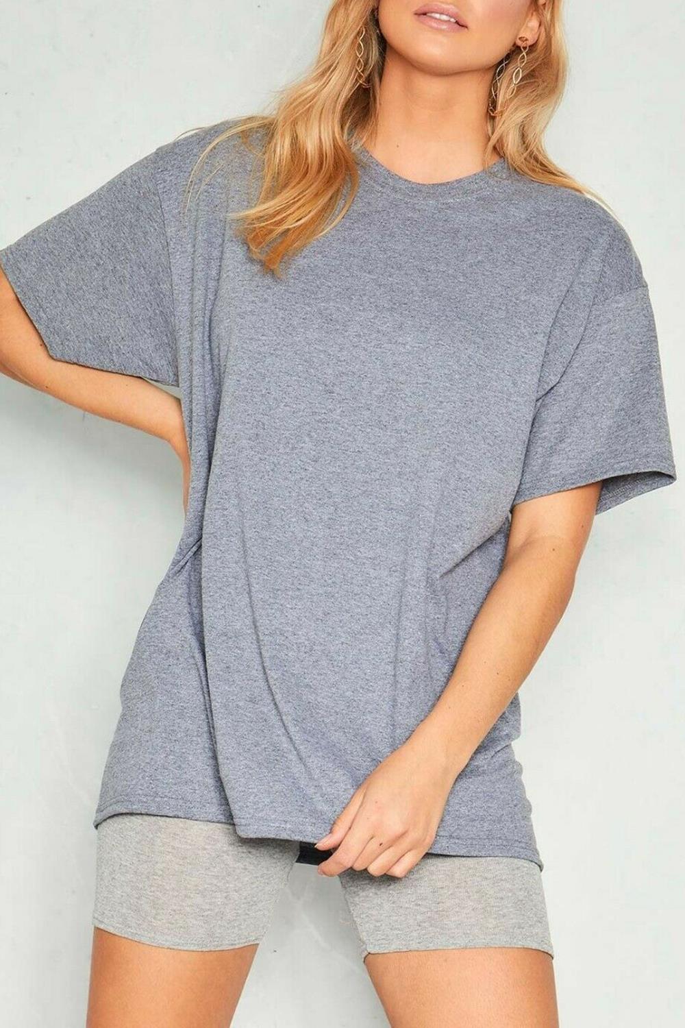 Ladies Womens Baggy Oversized Solid Casual Stretchy Basic Jersey T