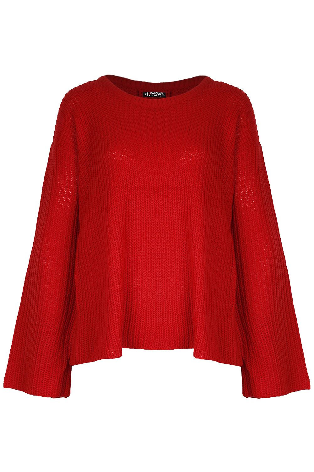 Womens Ladies Chunky Knit Flared Sleeve Oversized Pullover ...