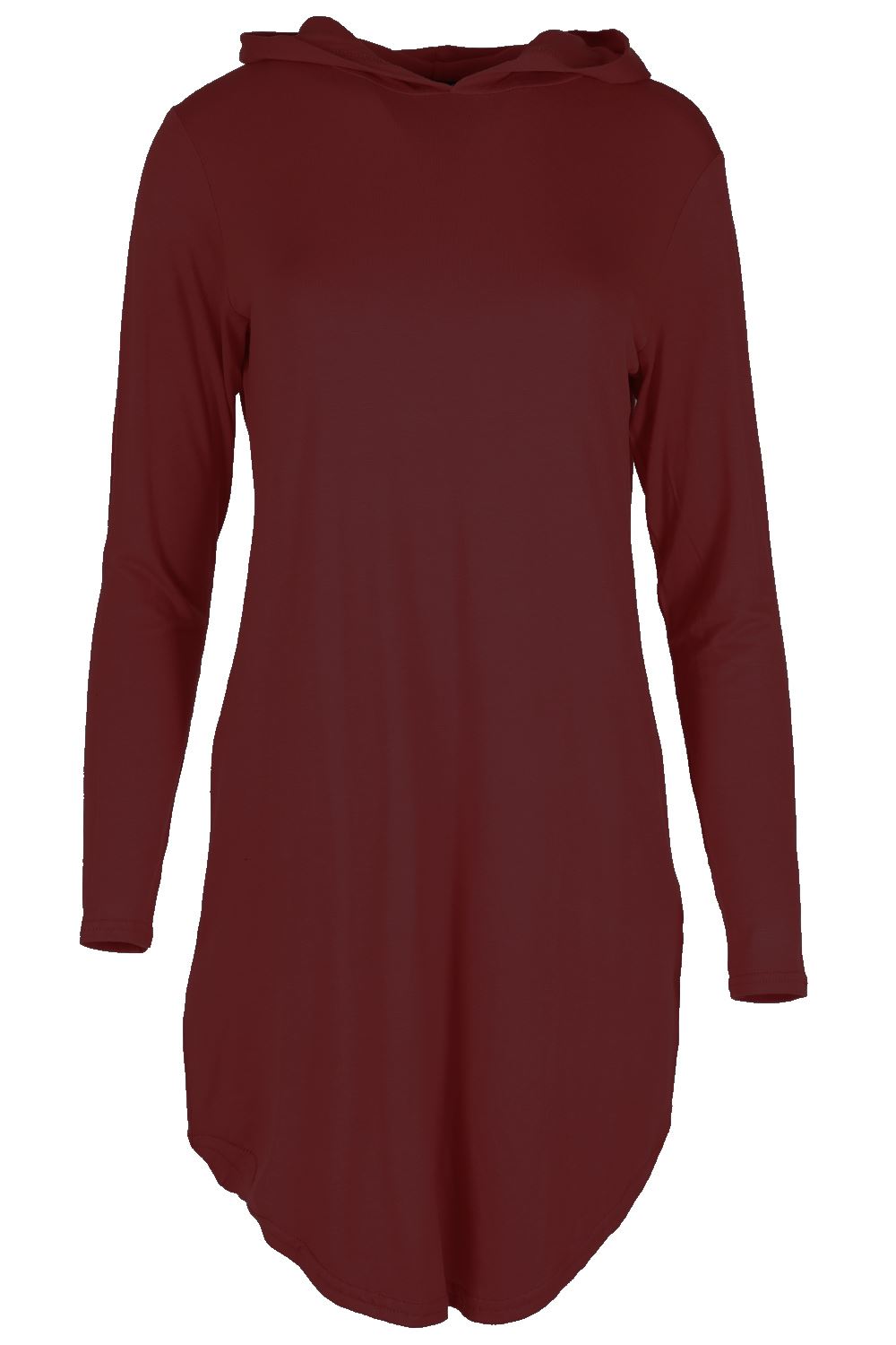 Ladies 3/4 Sleeve Cold Cut Shoulder Womens Hooded Hoody Mini Curved Hem Dress - Picture 17 of 28