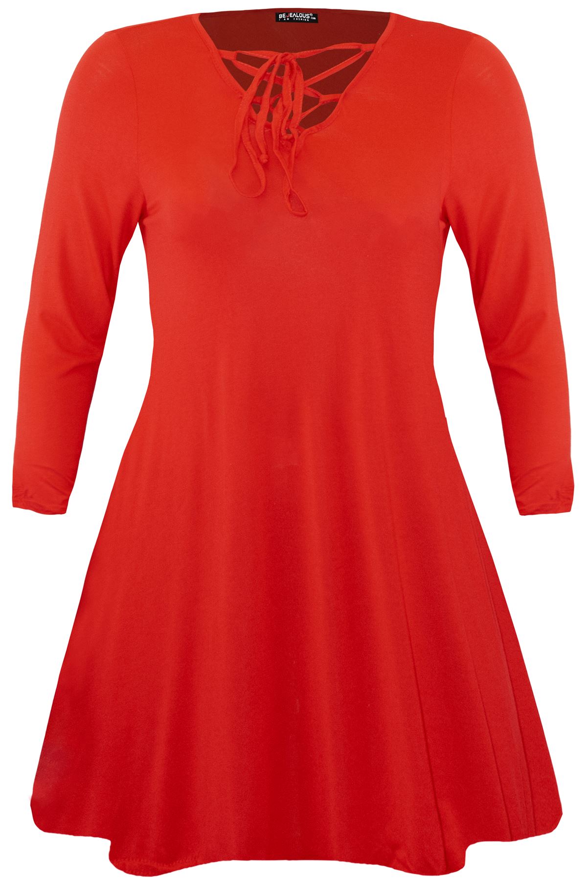 Mini Bodycon Ladies Lace Up Eyelet Flared Womens Plus Size V Neck Swing Dress - Picture 5 of 30