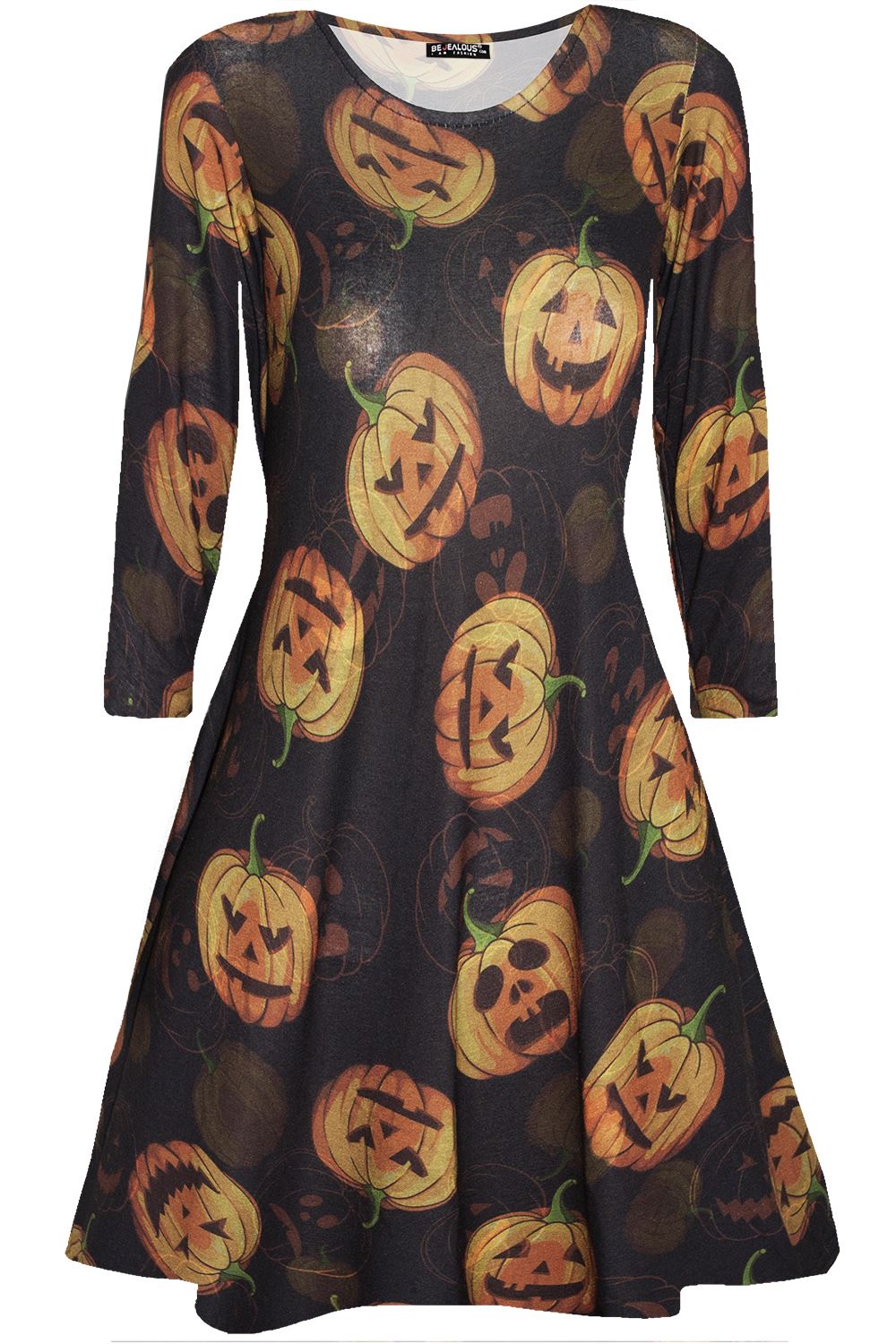 Ladies Long Sleeve Spider Skeleton Halloween Smock Pumpkin Womens Swing Dress - Picture 25 of 52