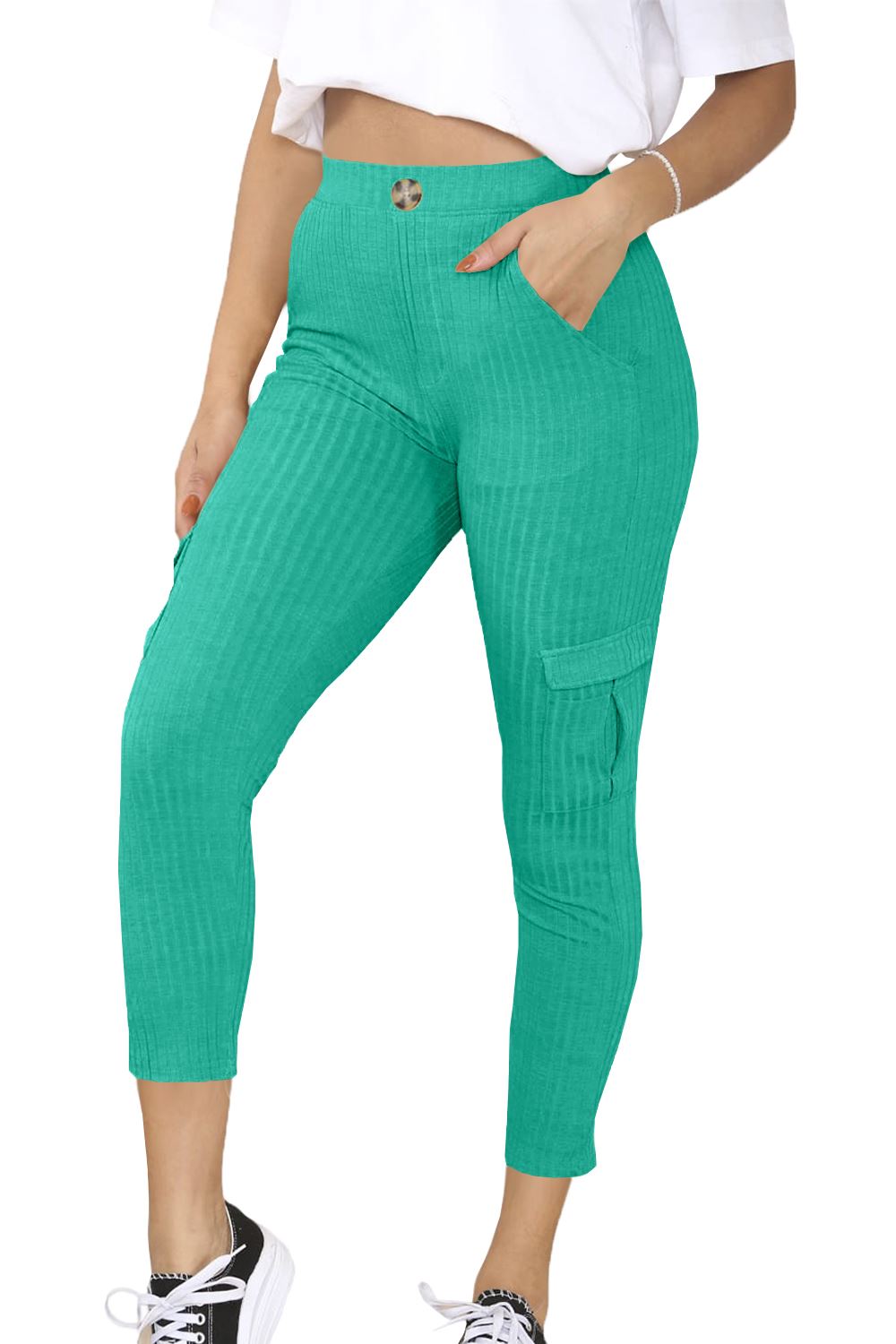 Ex Store Zara Women Zip Up Ribbed 3/4 Pants Side Pocket Skinny Jeggings Trousers - Picture 8 of 17
