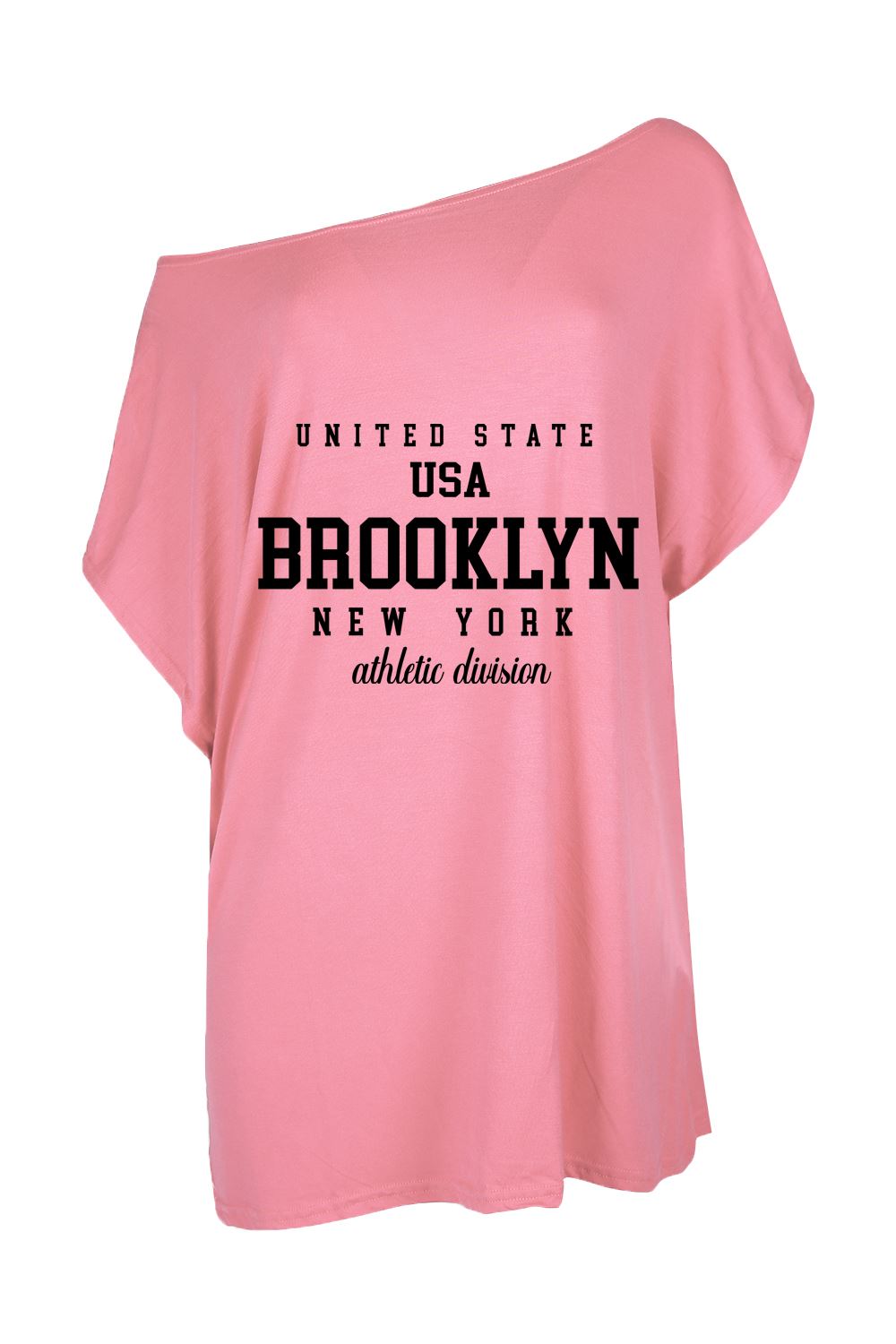 Womens Brooklyn USA Slogan One Shoulder Oversized Batwing Sleeve Summer T Shirt - Picture 14 of 36