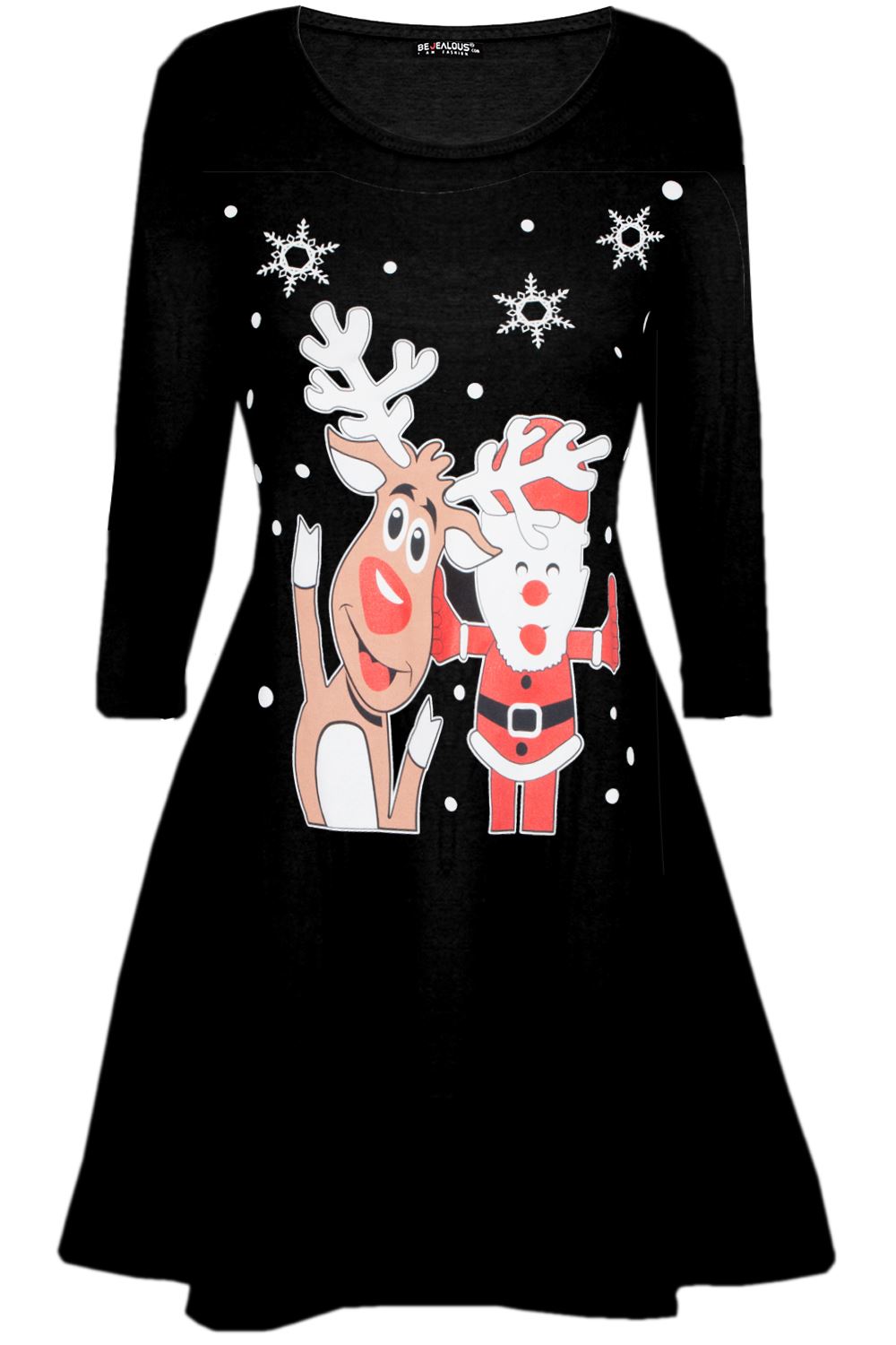Womens Christmas Ladies Elf Santa's Little Helper Costume Round Neck Swing Dress - Picture 15 of 50