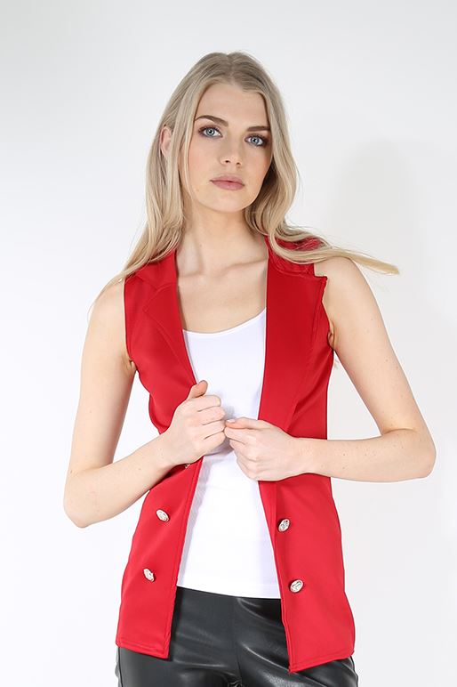 Ladies Womens 0pen Military Sleeveless Button Gold Coat Collared Jacket