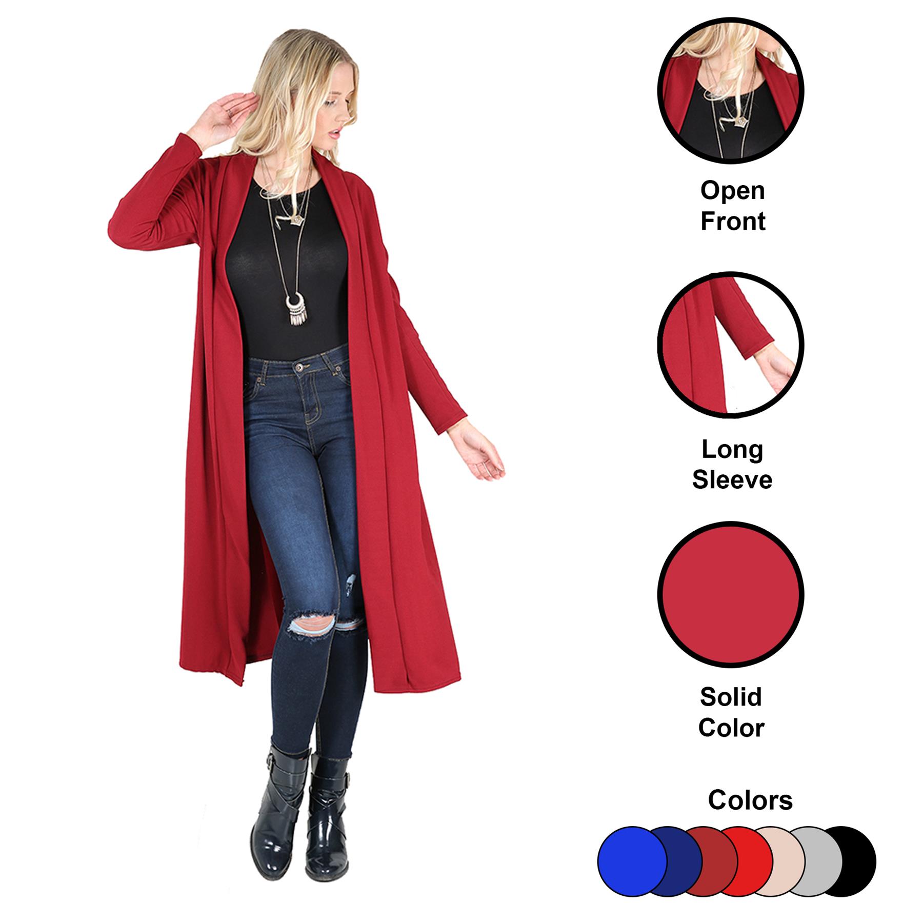 Plain Band Full Sleeves Oversize Baggy Open Front Duster Womens Cardigan - Picture 7 of 51