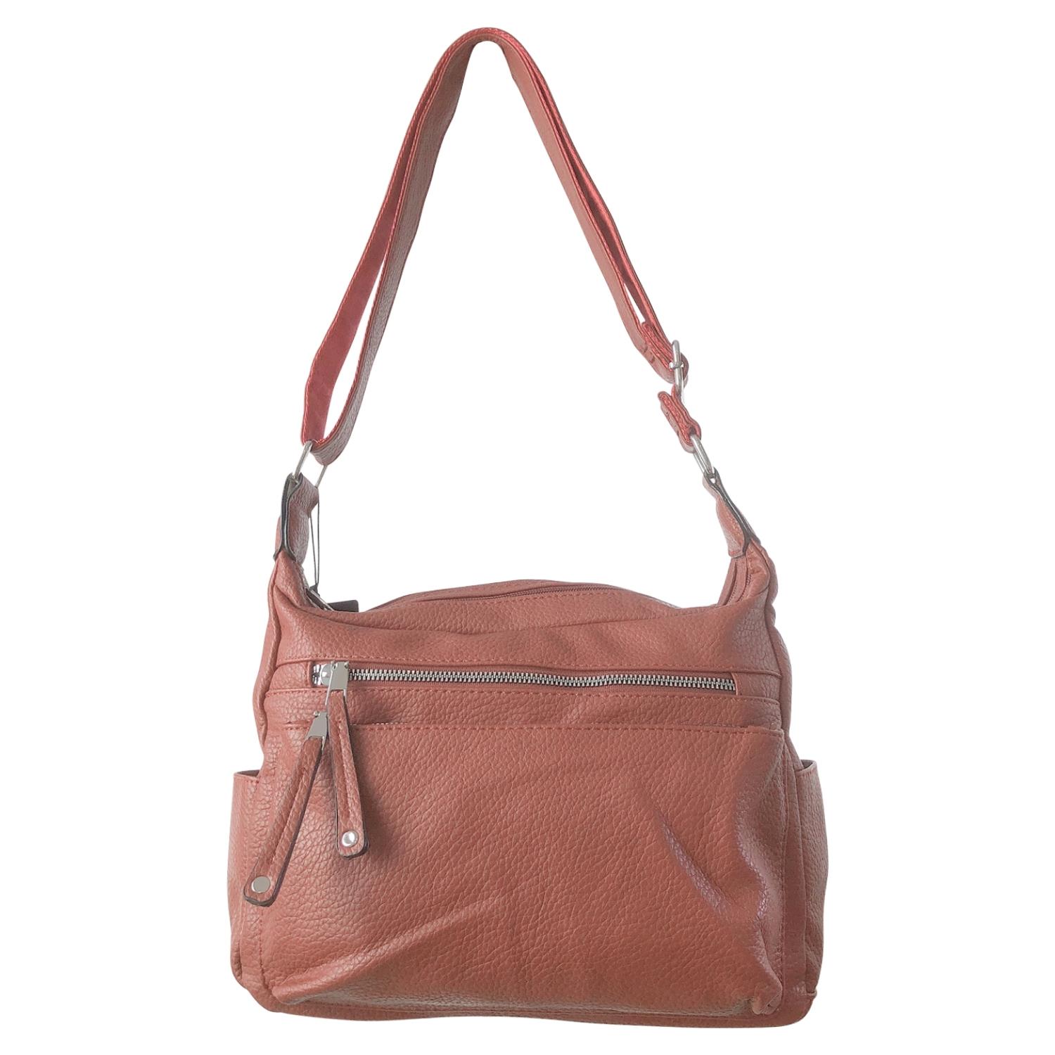 Ladies Tan Handbag Faux Leather Shoulder Bag with Multi Compartments & Strap - Picture 28 of 30
