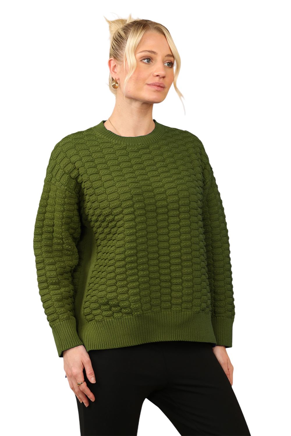 Women Knit Sweater Round Neck Long Sleeve Ladies Winter Loose Fit Sweater Jumper - Picture 12 of 13