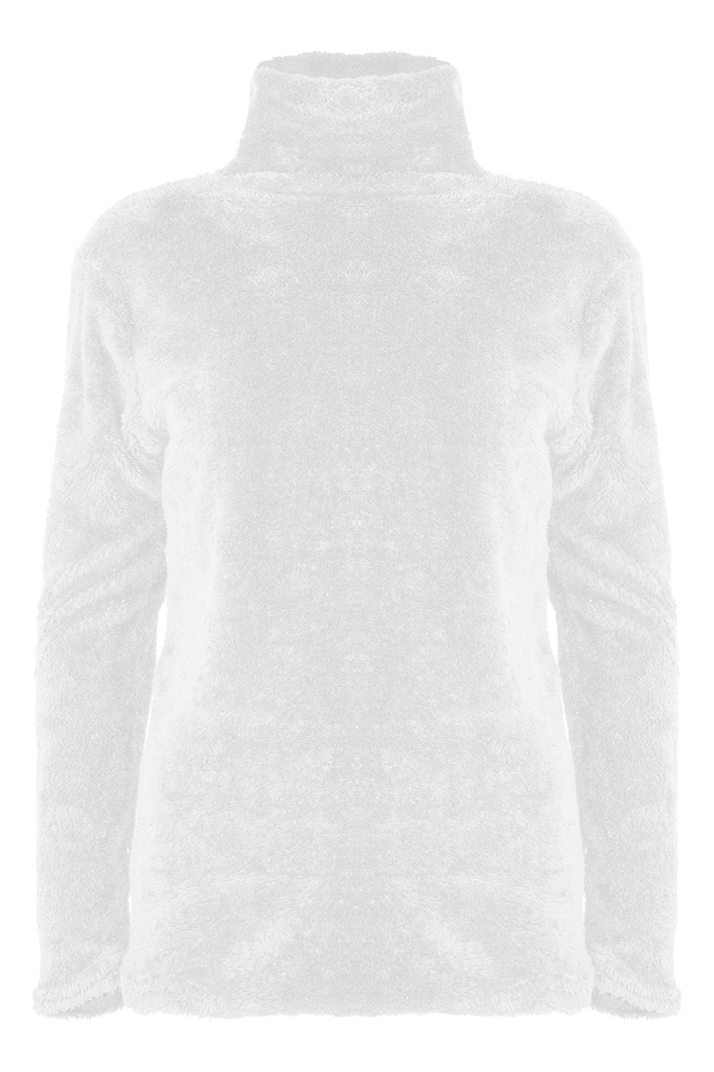 Womens Ladies Turtle Cowl Neck Fluffy Faux Fur Long Sleeve Baggy Fleece Jumper - Picture 8 of 22