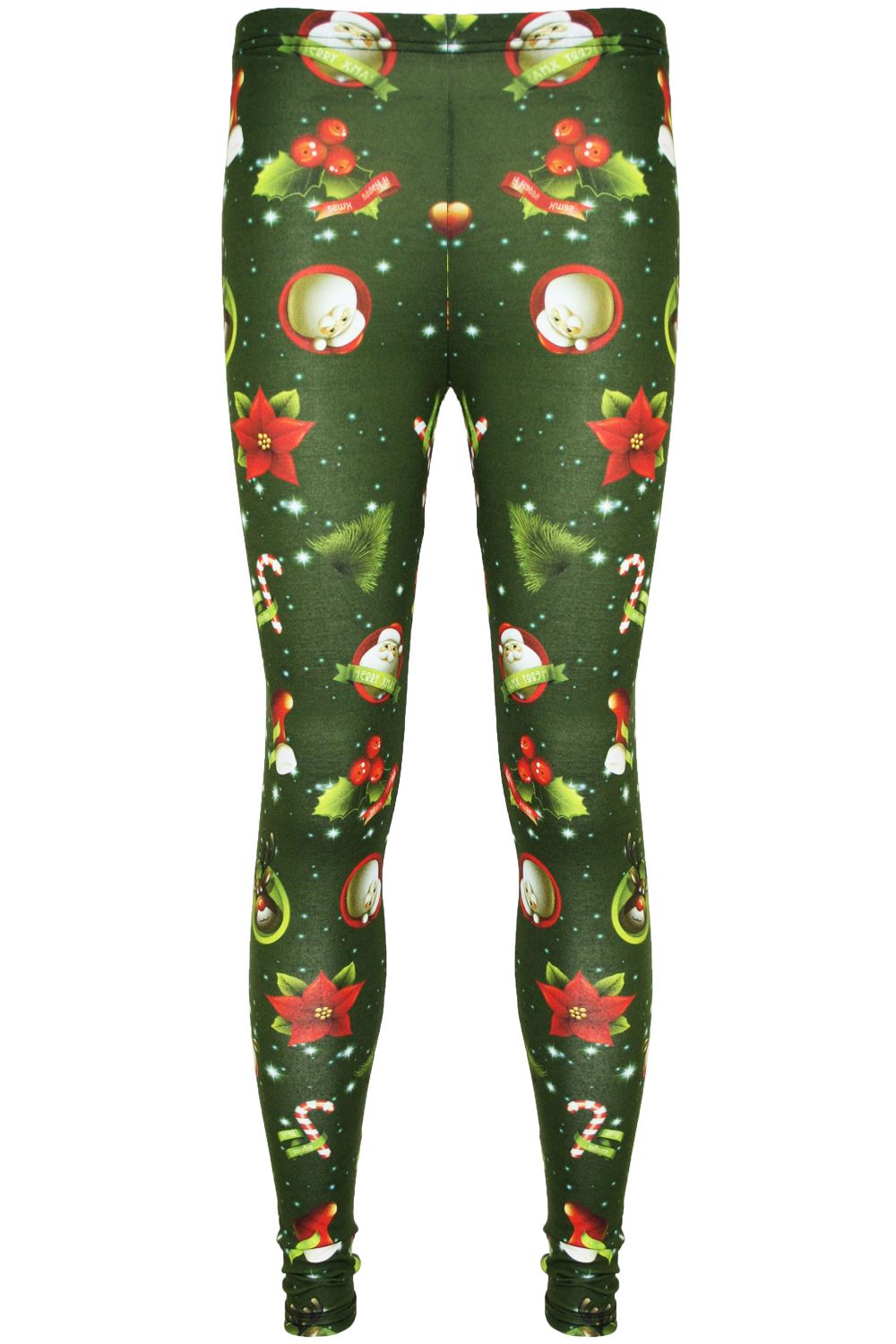 Ladies Womens Xmas Santa Reindeer Tartan Christmas Candy Stick Jeggings Leggings - Picture 4 of 40
