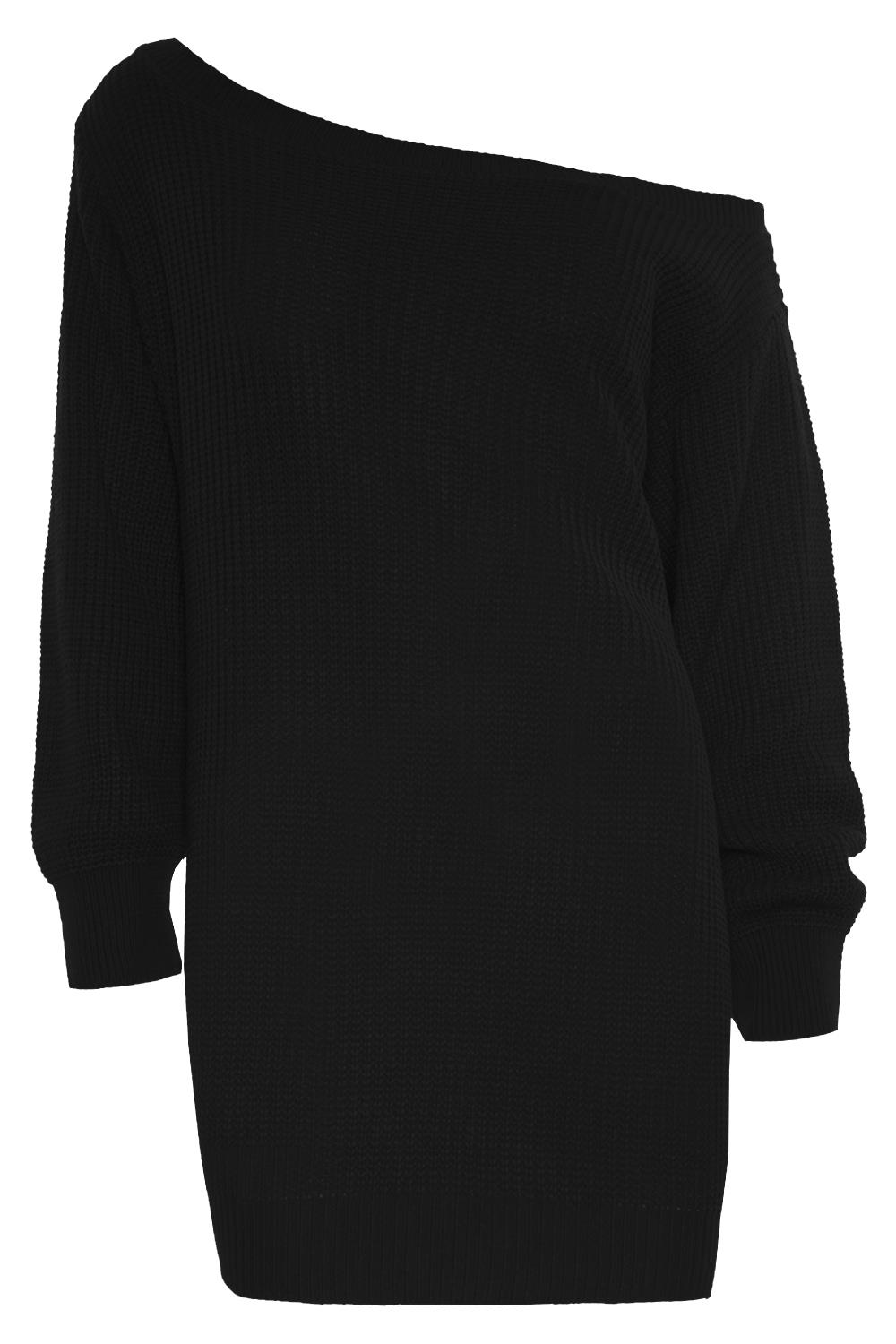 Damen Grobstrick Damen Schulterfrei Langarm Bardot Pullover Kleid Plus Größe - Bild 2 von 16