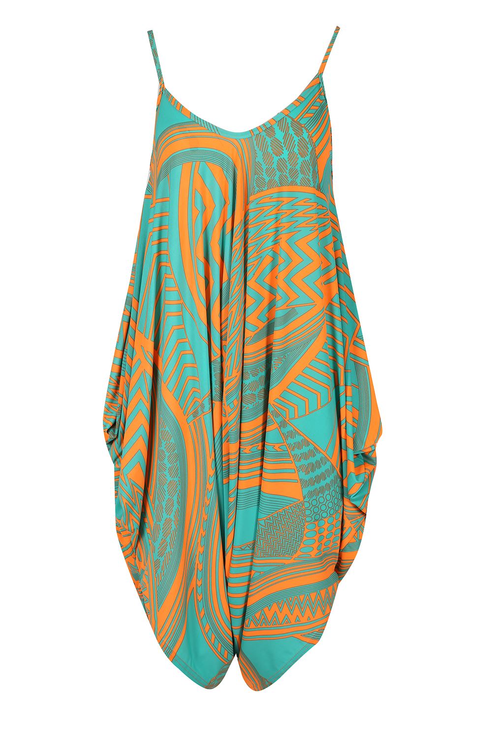 Womens Peacock Circle Harem Jumpsuit Ladies Romper Strappy Andy Pandy